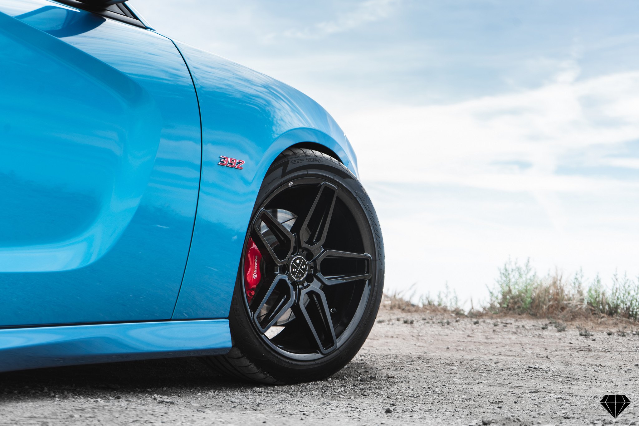 Blaque Diamond Rims with Brembo Brakes on Blue Dodge Charger - Photo by Blaque Diamond Wheels