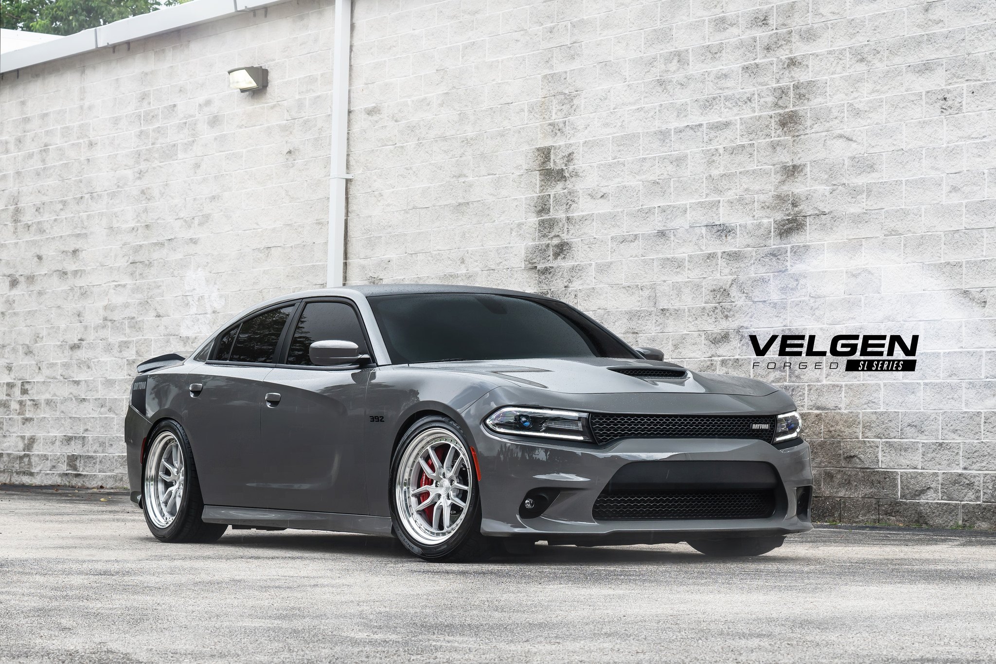 Gray Dodge Charger Daytona with Blacked Out Mesh Grille - Photo by Velgen Wheels