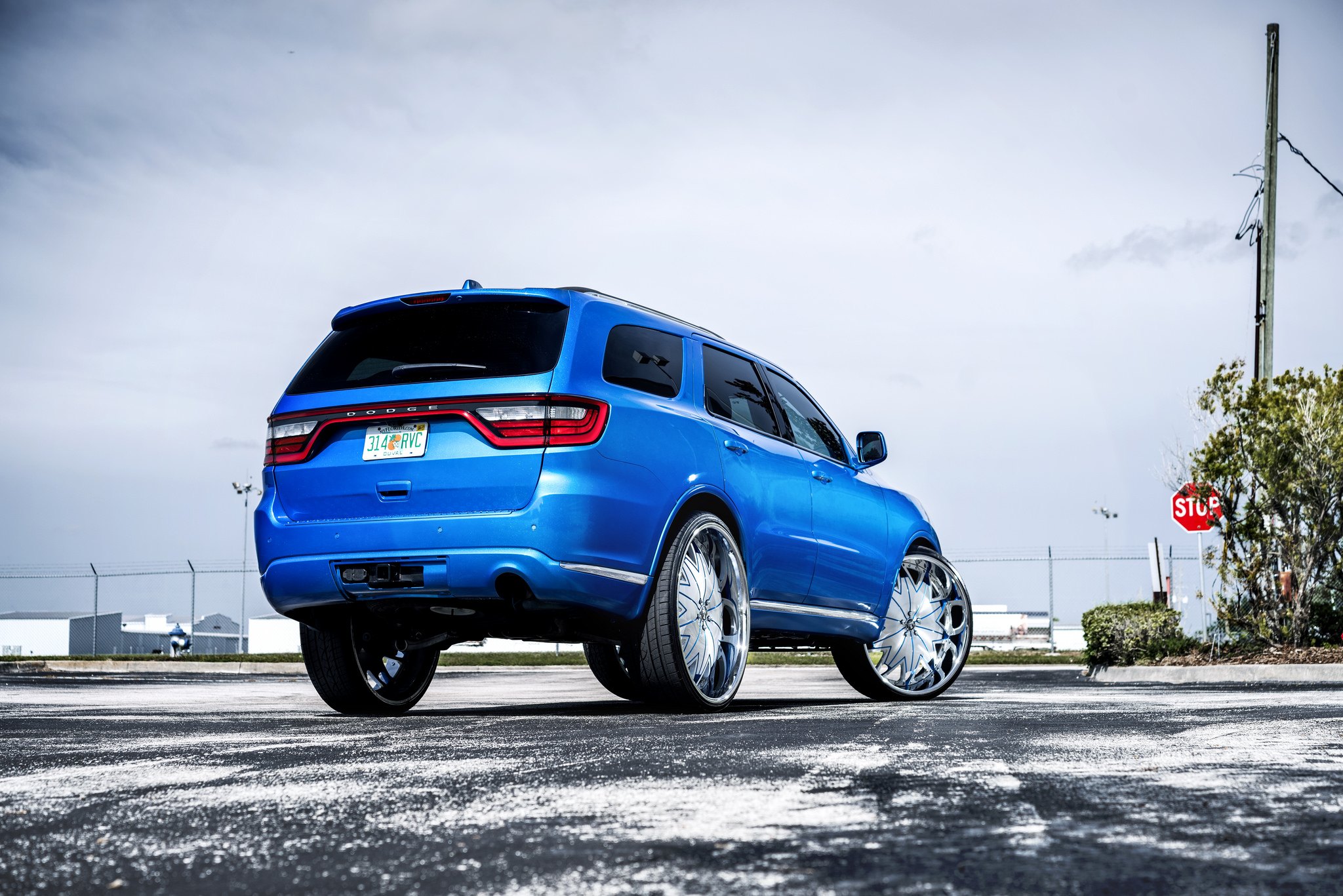 Aftermarket LED Taillights on Blue Dodge Durango - Photo by DUB