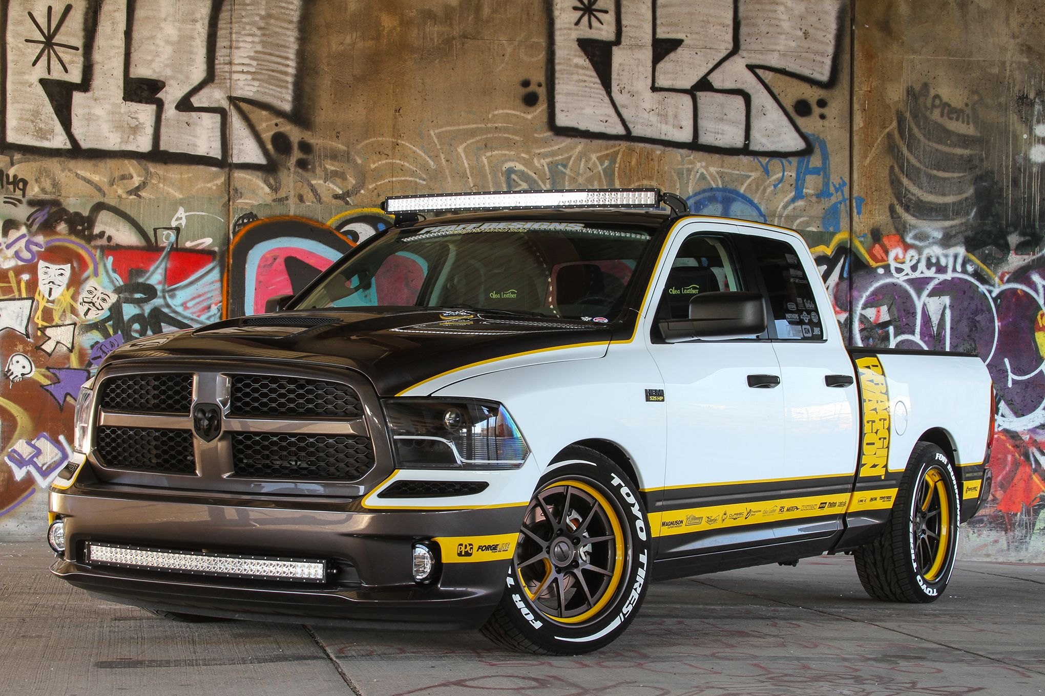 Custom White Debadged Dodge Ram with Black Accents - Photo by Forgeline Motorsports