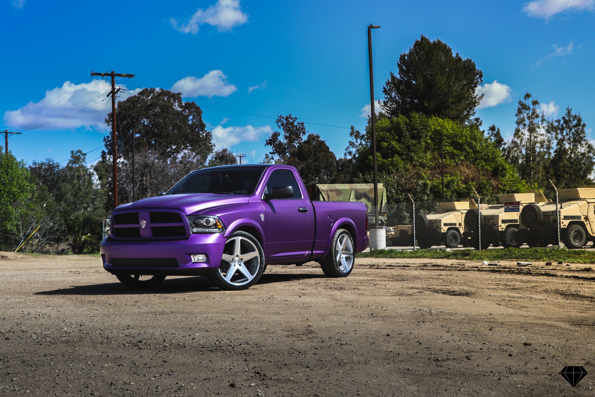 Front Bumper with LED Lights on Matte Purple Dodge Ram - Photo by Blaque Diamond Wheels