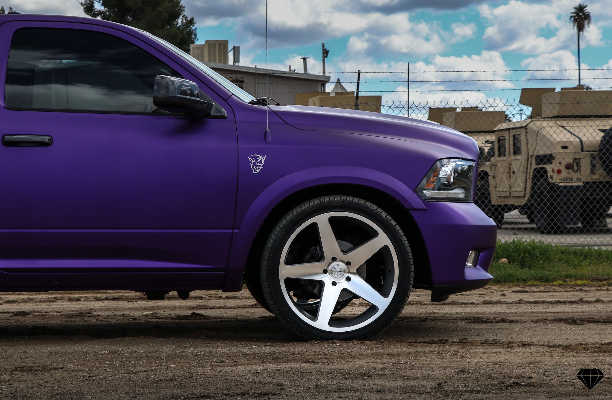 Silver Blaque Diamond Rims on Matte Purple Dodge Ram - Photo by Blaque Diamond Wheels