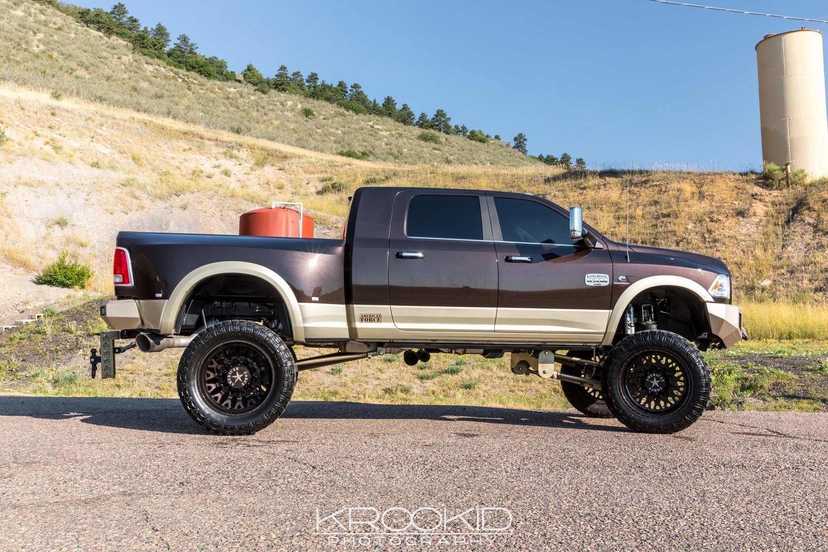 Brown Lifted Dodge Ram with Fox Suspension Setup - Photo by Krookid Photography