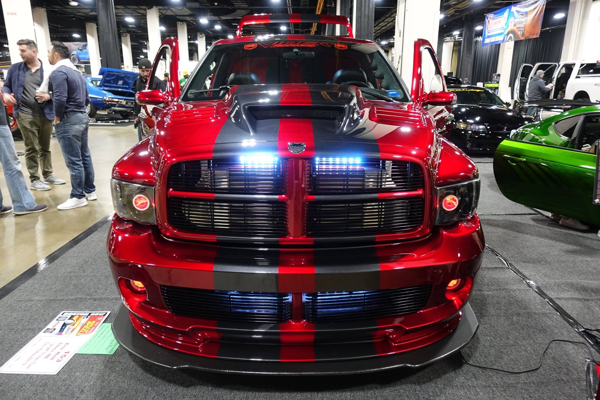 Custom Front Bumper Lip on Red Dodge Ram - Photo by Viper Truck Procharged