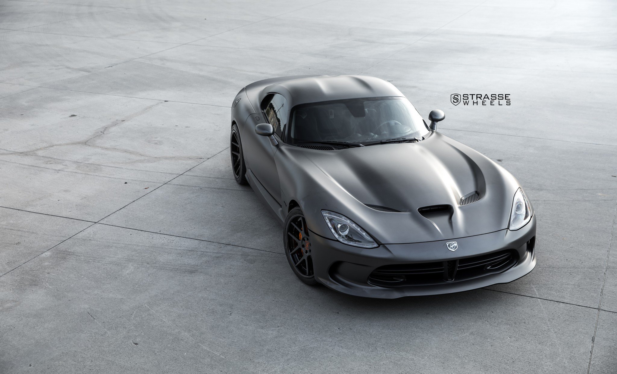 Gray Dodge Viper with Custom Vented Hood - Photo by Strasse Forged