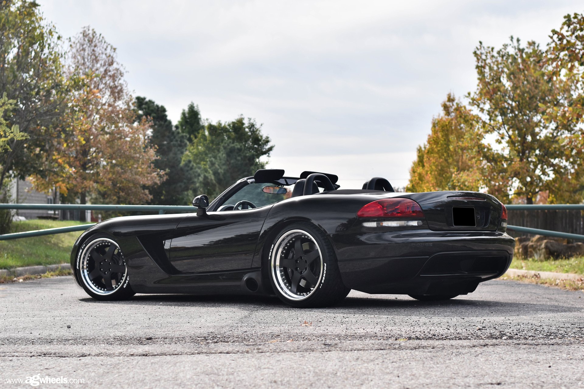 Black Convertible Dodge Viper with Aftermarket Side Skirts - Photo by Avant Garde Wheels