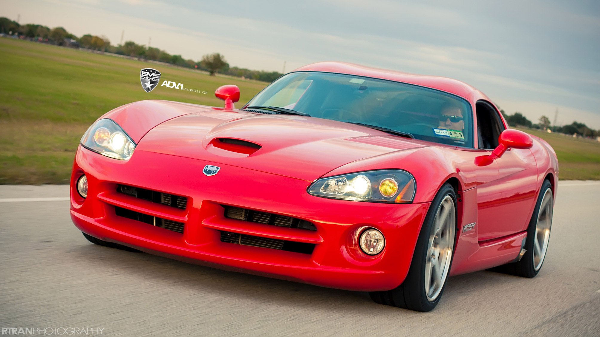 Red Dodge Viper with Custom Vented Hood - Photo by ADV.1