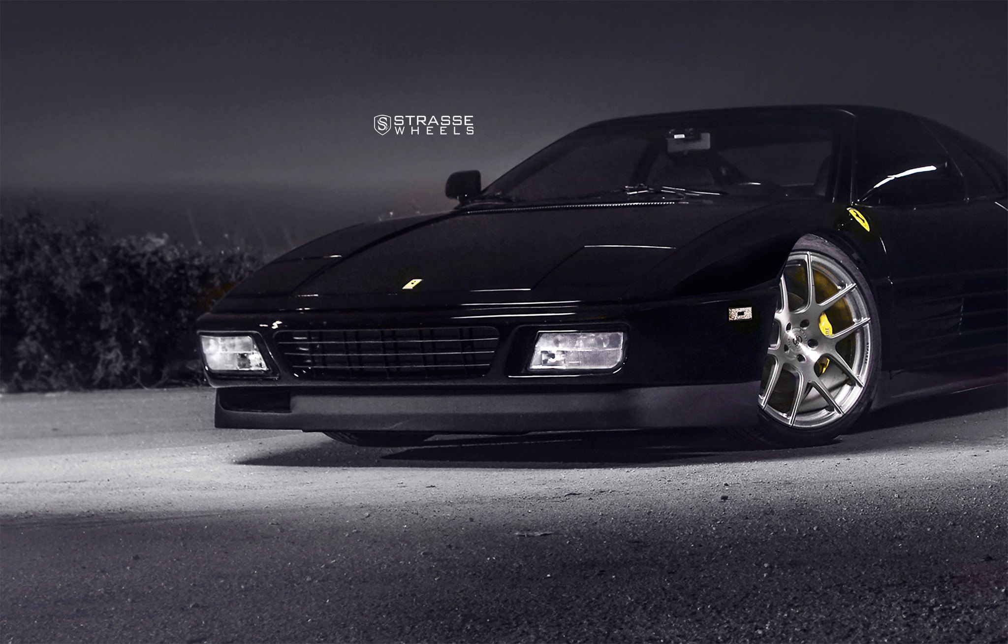 Crystal Clear Headlights on Black Ferrari 348 - Photo by Strasse Forged