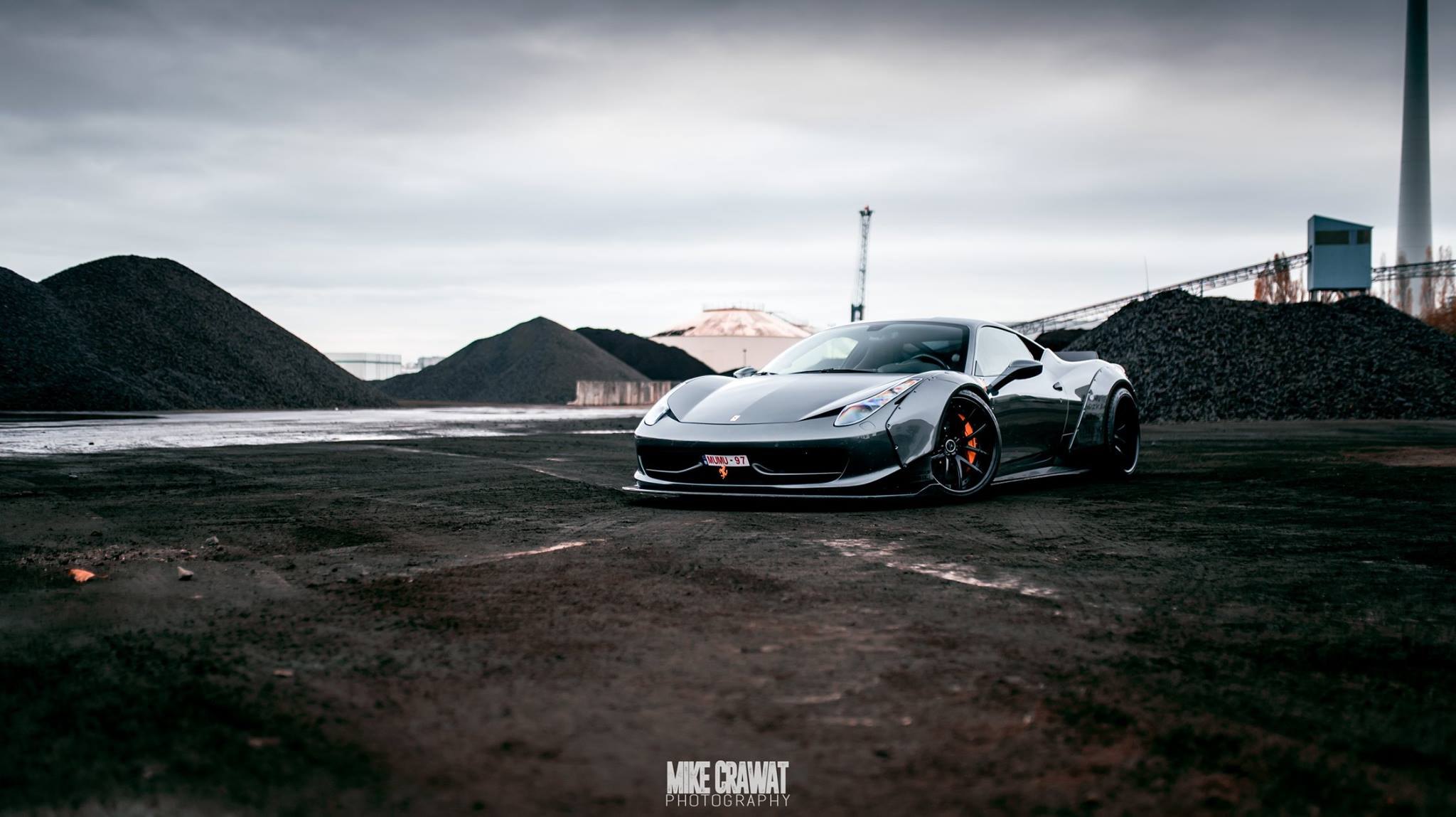 Gray Ferrari 458 with Aftermarket Front Lip - Photo by Mike Crawat Photography