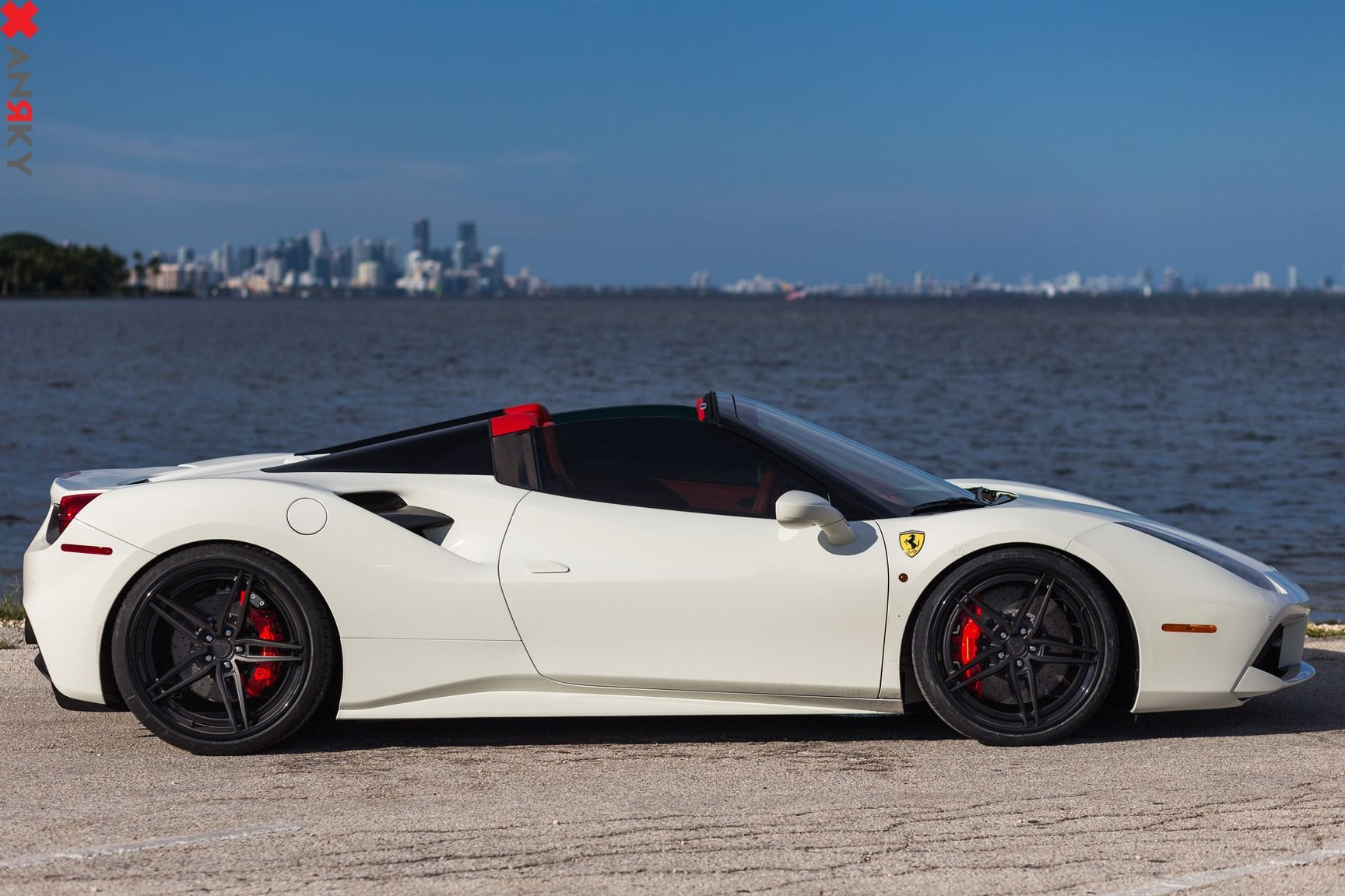 Aftermarket Side Scoops on White Convertible Ferrari 488 - Photo by Anrky Wheels