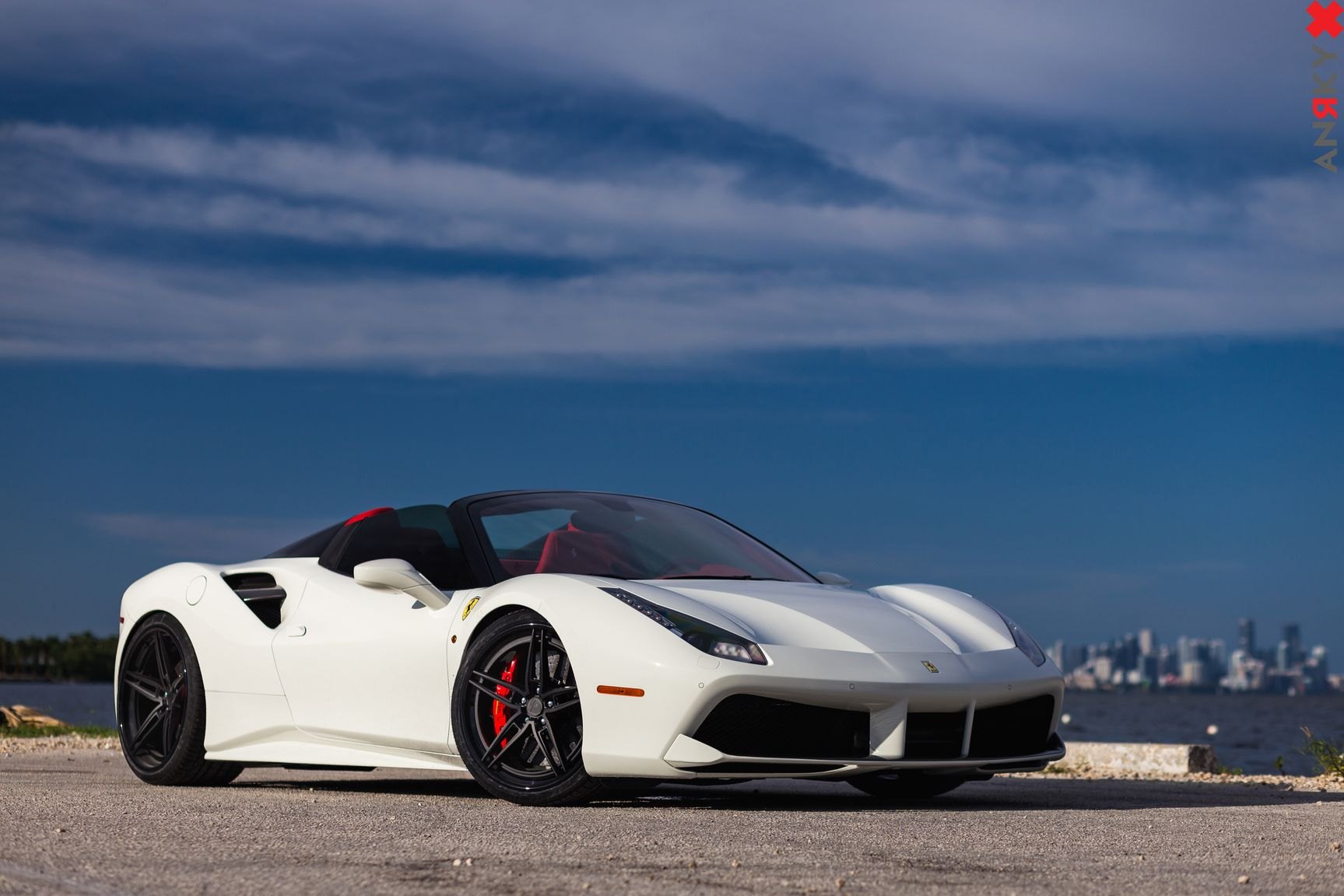White Convertible Ferrari 488 with Custom Front Bumper - Photo by Anrky Wheels