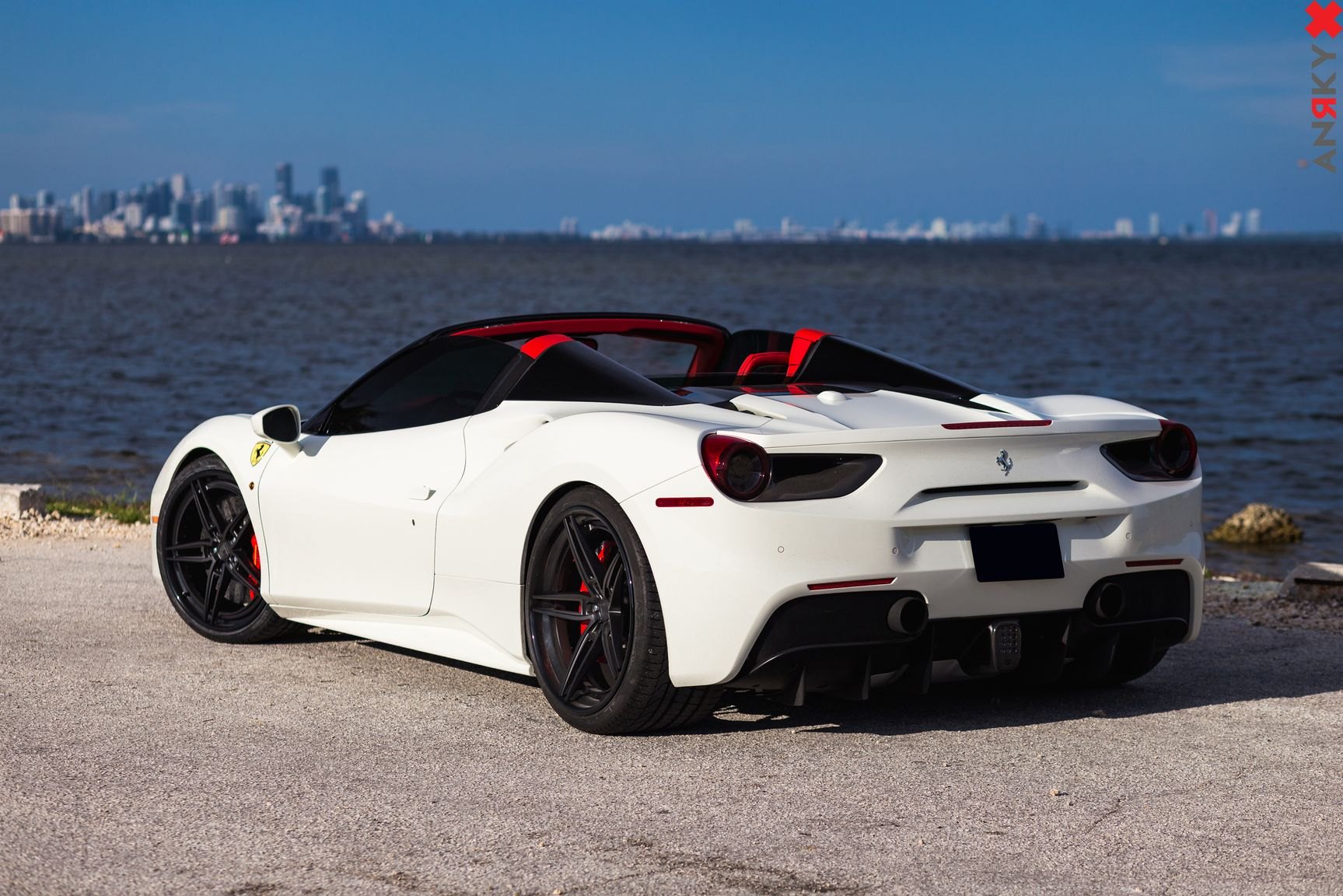Aftermarket Rear Diffuser on White Convertible Ferrari 488 - Photo by Anrky Wheels
