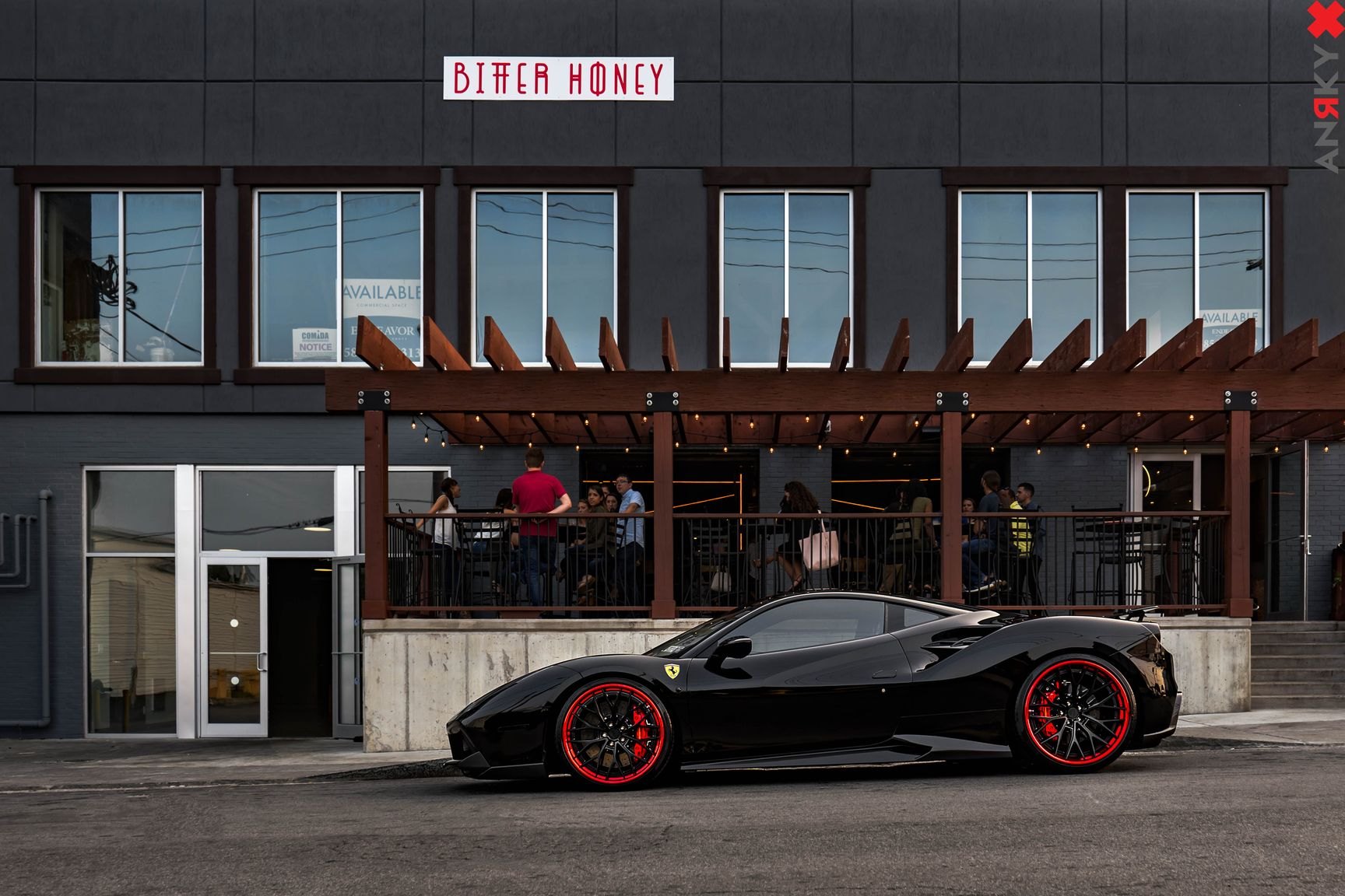 Black Ferrari 488 with Aftermarket Side Scoops - Photo by Anrky Wheels