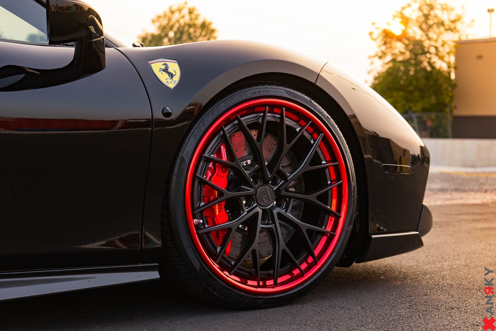 Custom Black Ferrari 488 on Pirelli Tires - Photo by Anrky Wheels