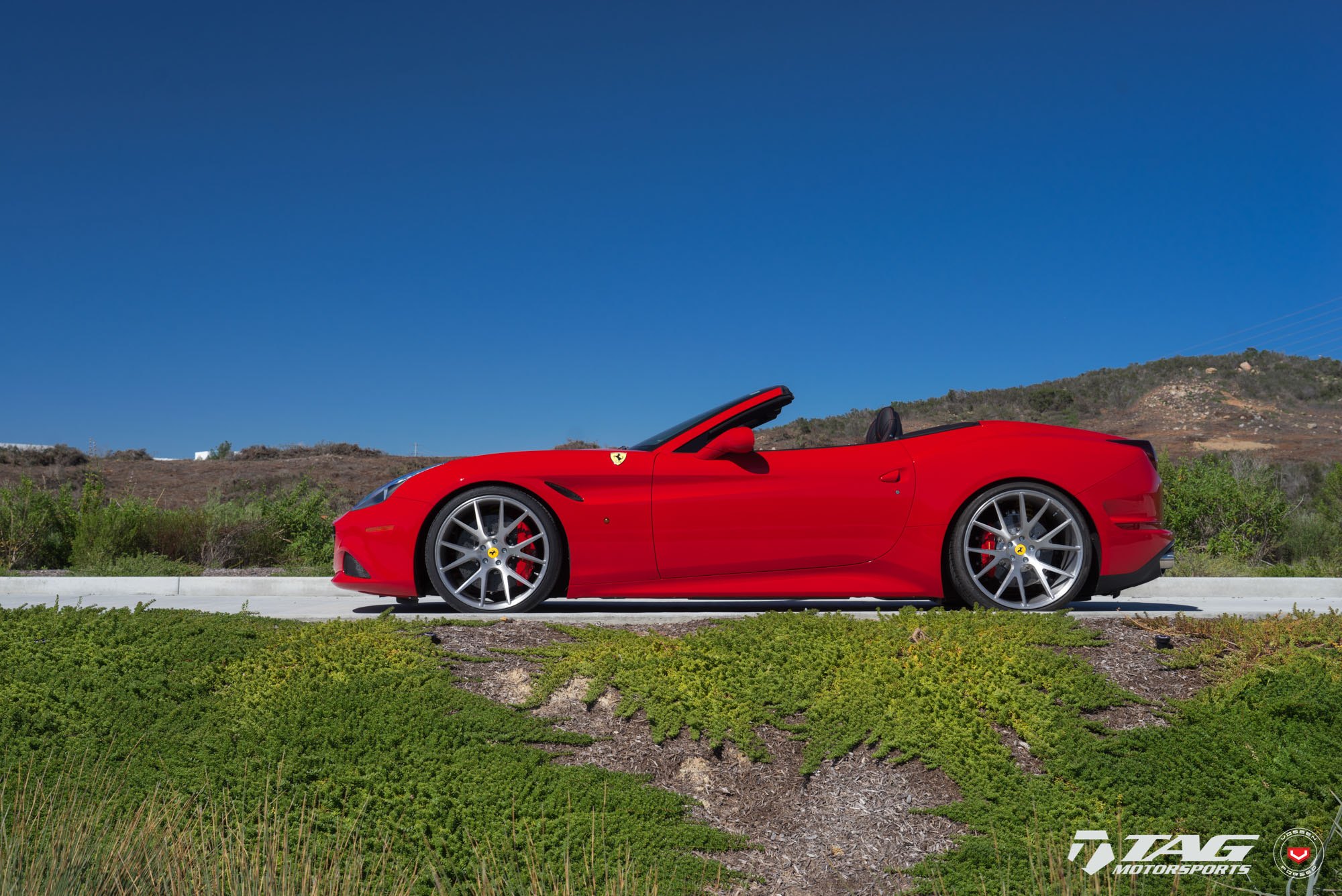 Lowered Red Convertible Ferrari California on Vossen Wheels - Photo by Vossen