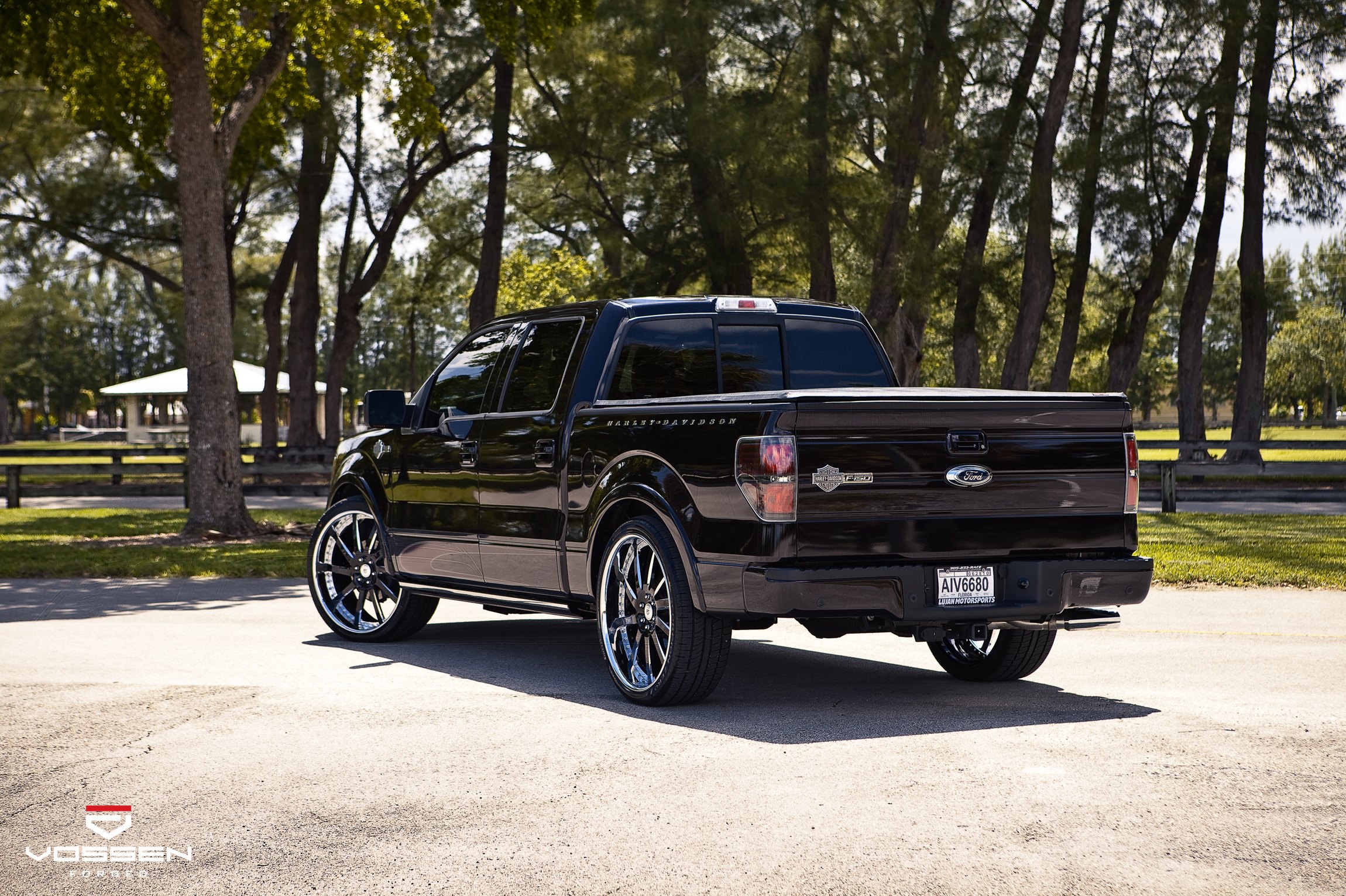 Custom Exhaust System on Black Ford F-150 - Photo by Vossen