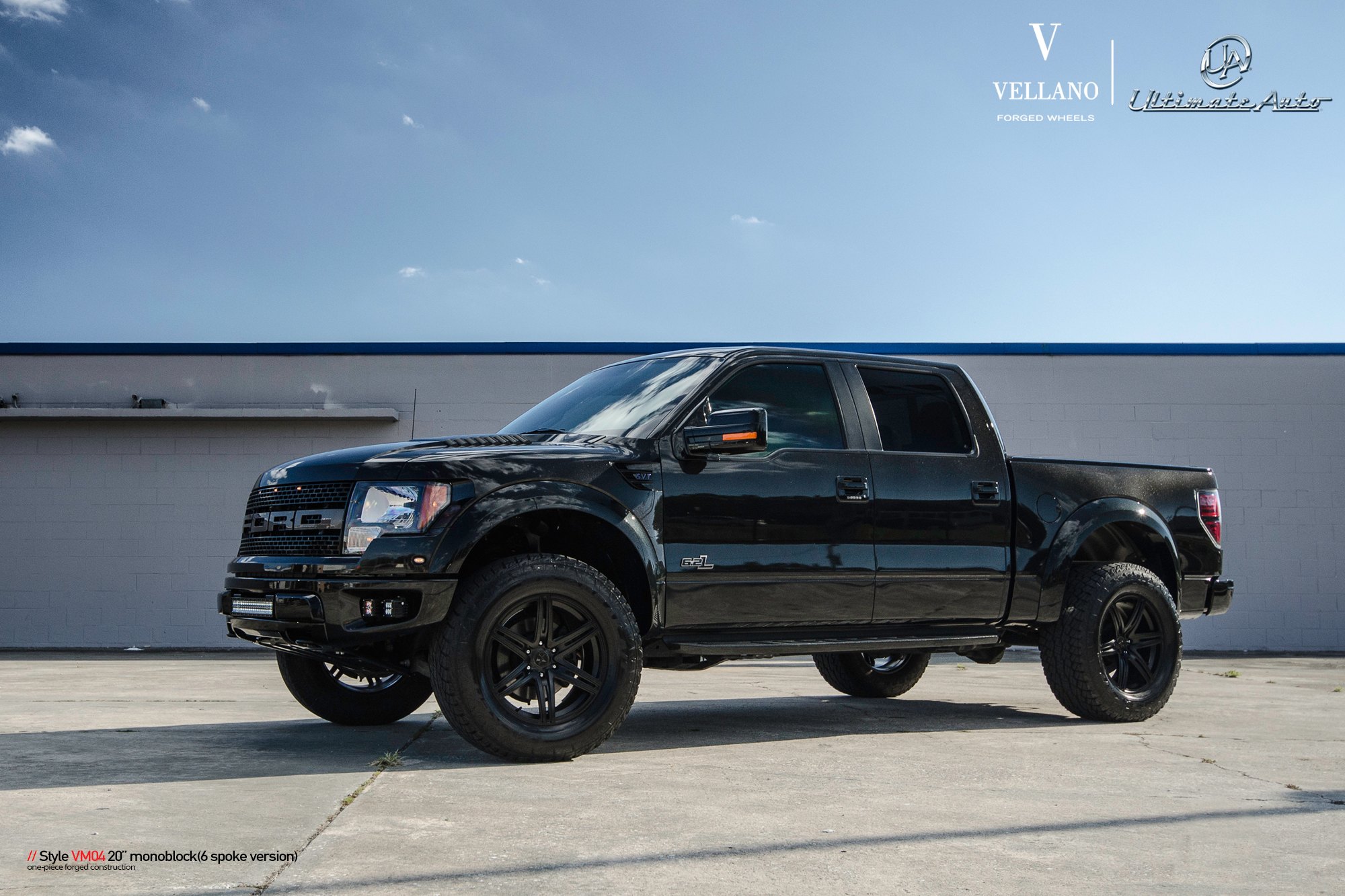 Black Lifted Ford F-150 with Custom Front Bumper - Photo by Vellano