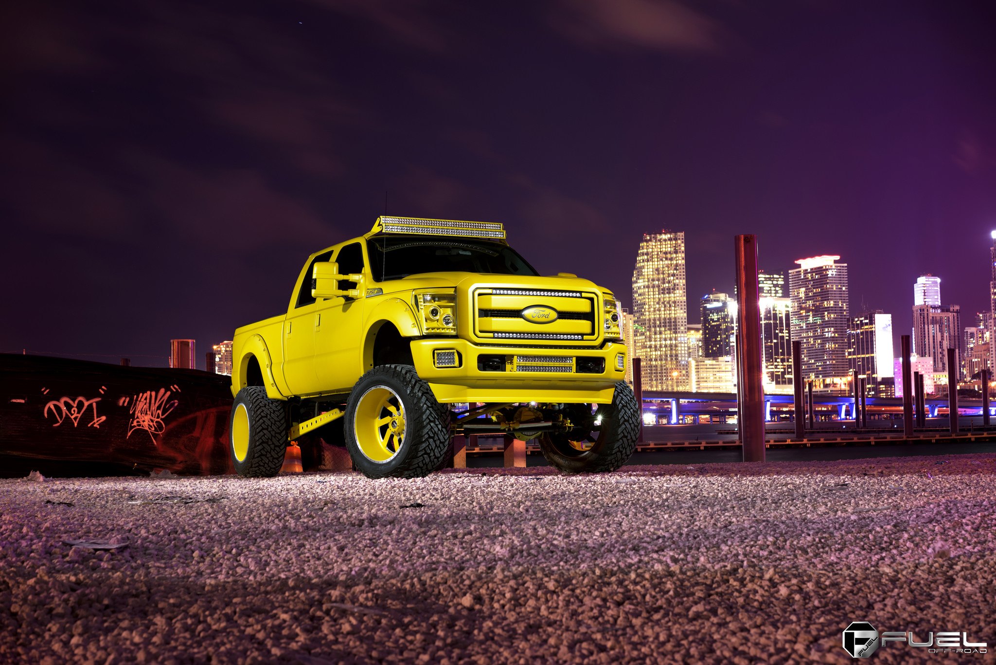 Fully Customized Yellow Lifted Ford F-250 - Photo by Fuel Offroad