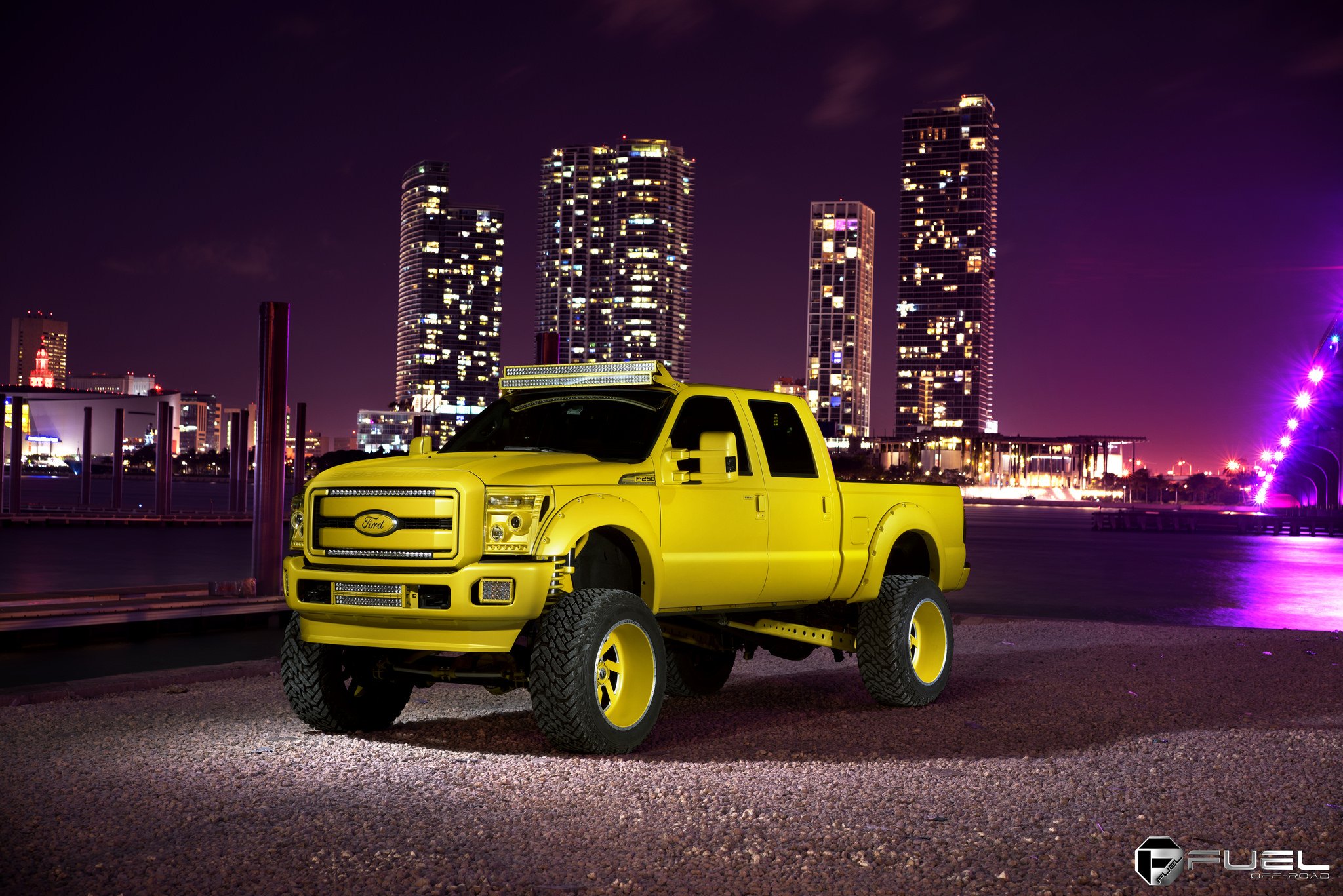 2 Row LED Light Bars on Yellow Ford F-250 - Photo by Fuel Offroad