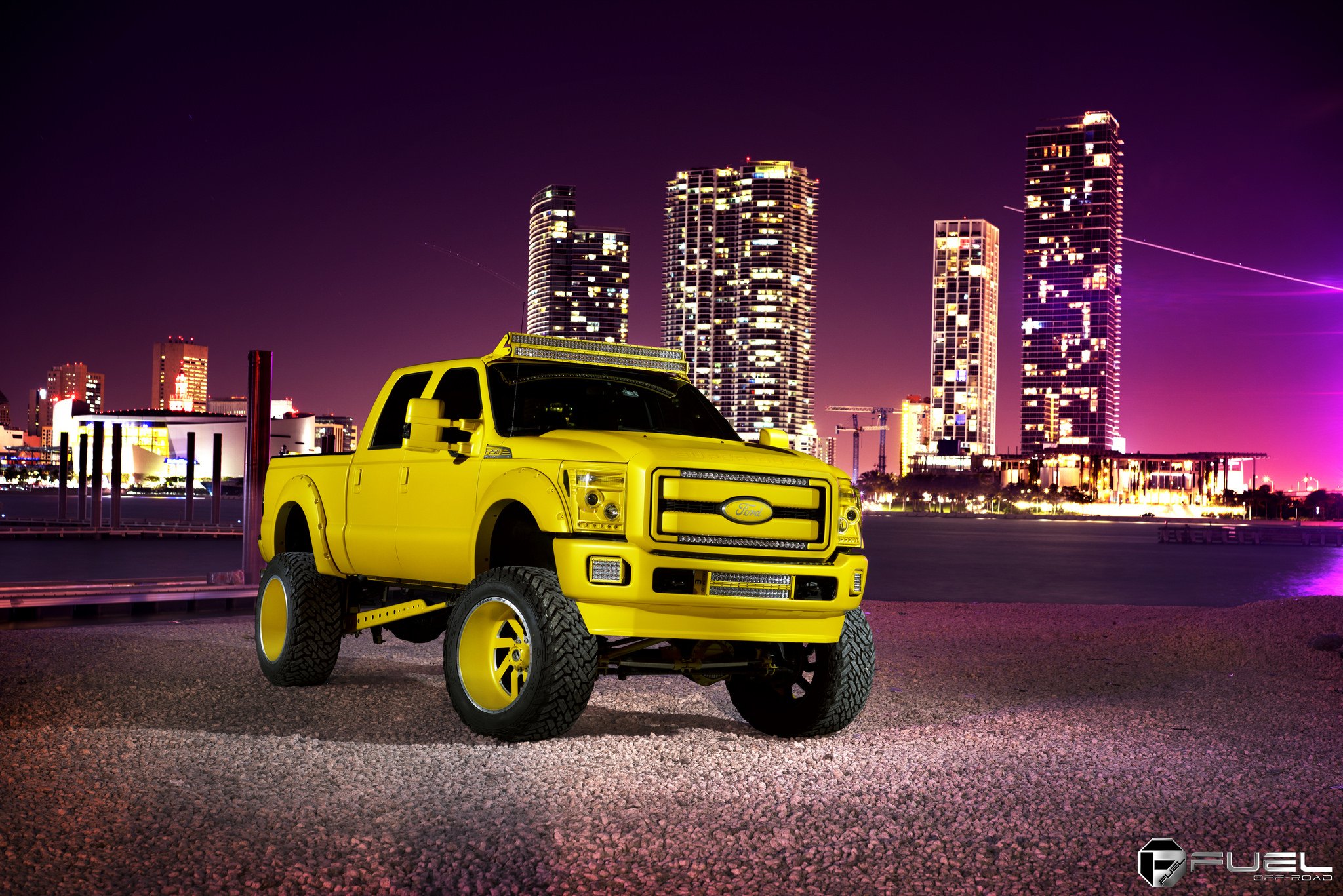 Aftermarket Front Bumper on Yellow Lifted Ford F-250 - Photo by Fuel Offroad