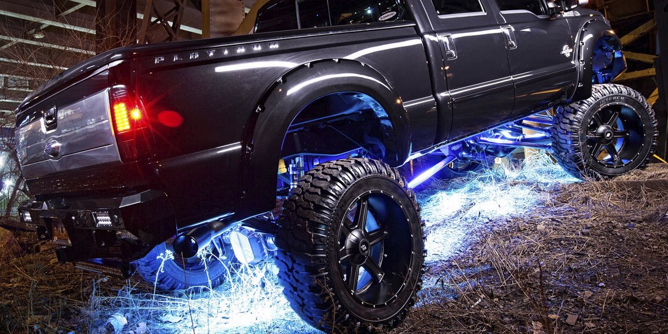 Rugged F250 Lifted Truck with LED Underbody Lights CARiD com Gallery