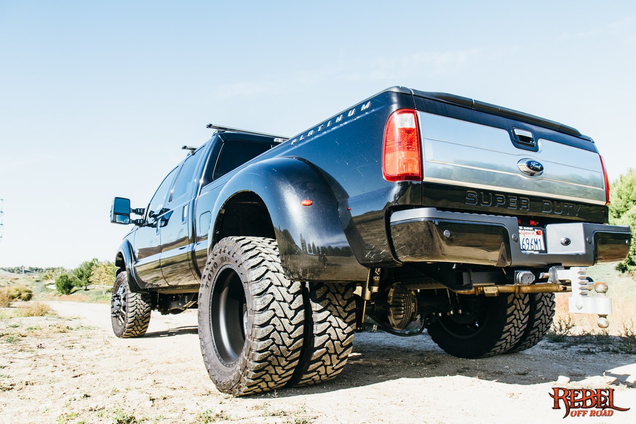 Black Lifted Ford F-350 with Aftermarket Rear Bumper - Photo by Rebel Off-Road