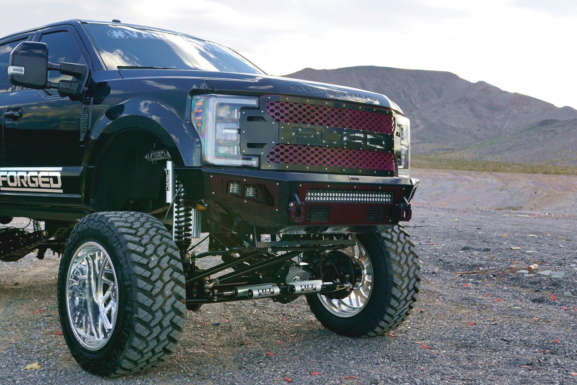 Front Bumper with LED Lights on Black Ford F-350 - Photo by TIS Wheels