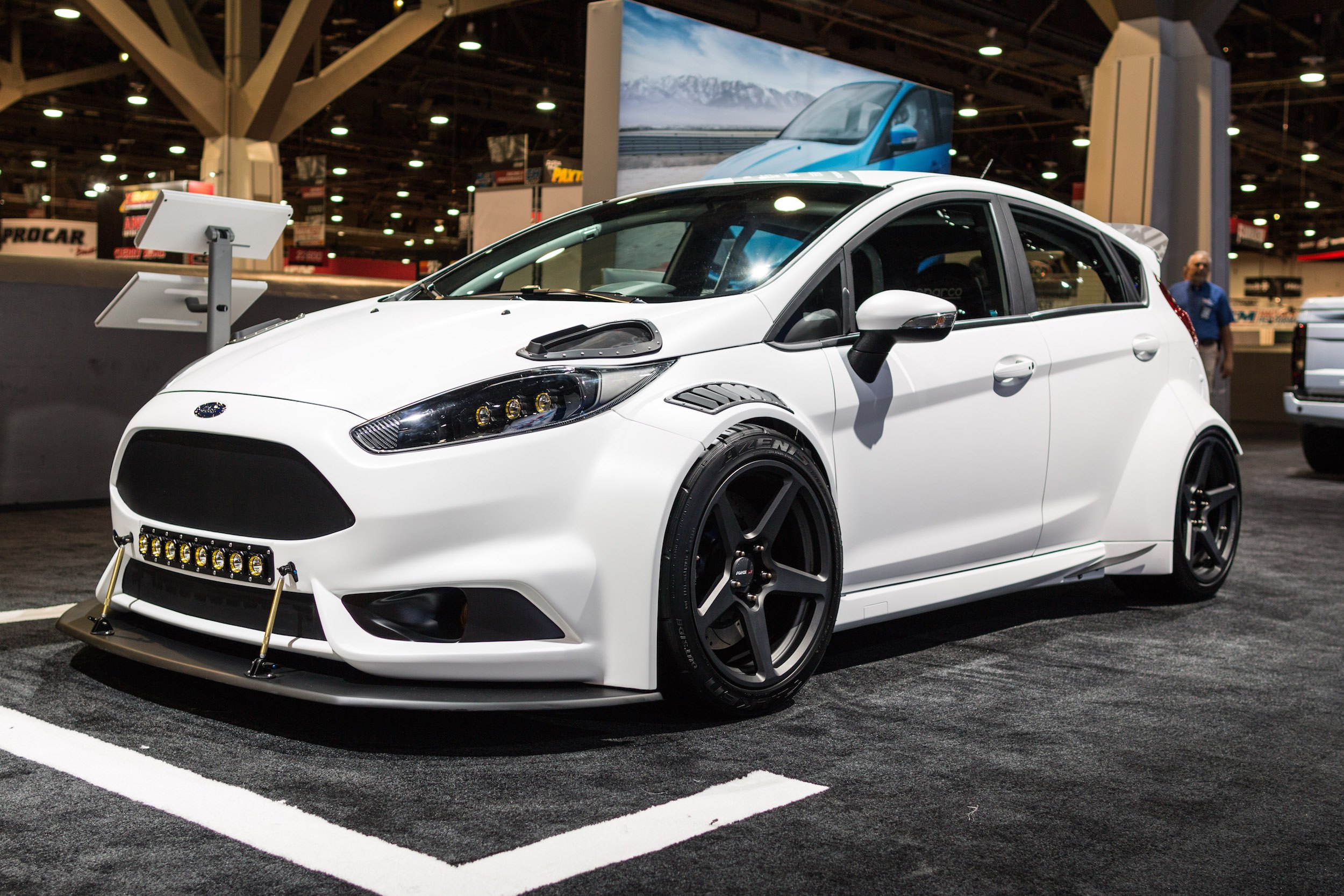 White Ford Fiesta with Custom Body Kit - Photo by Forgeline Motorsports