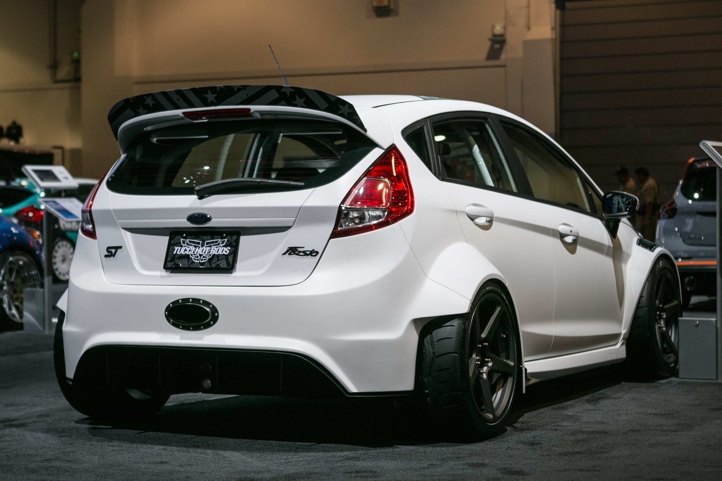 White Ford Fiesta ST with Aftermarket Rear Diffuser - Photo by Forgeline Motorsports