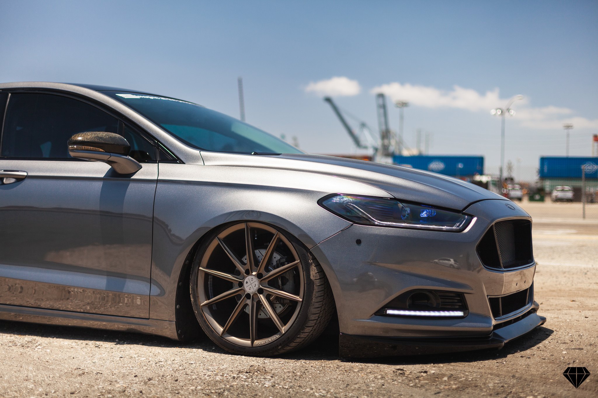 Carbon Fiber Side Mirrors on Silver Ford Fusion - Photo by Blaque Diamond Wheels