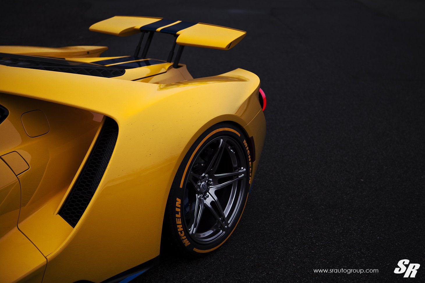 Aftermarket Side Scoops on Yellow Ford GT - Photo by SR Auto Group