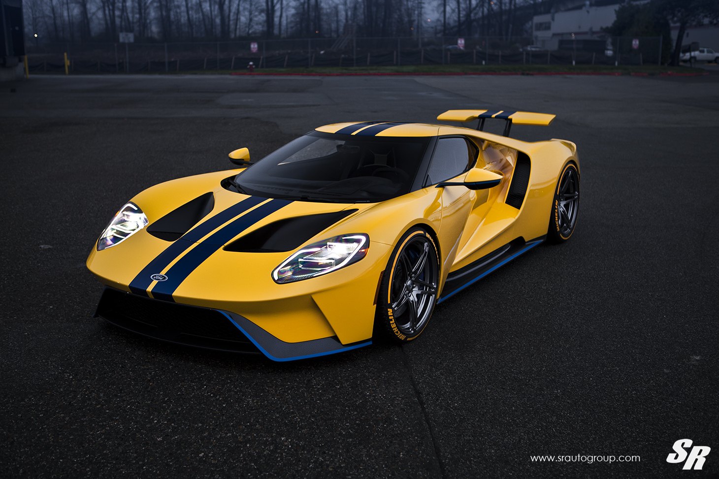 Custom LED-Bar Style Headlights on Yellow Ford GT - Photo by SR Auto Group