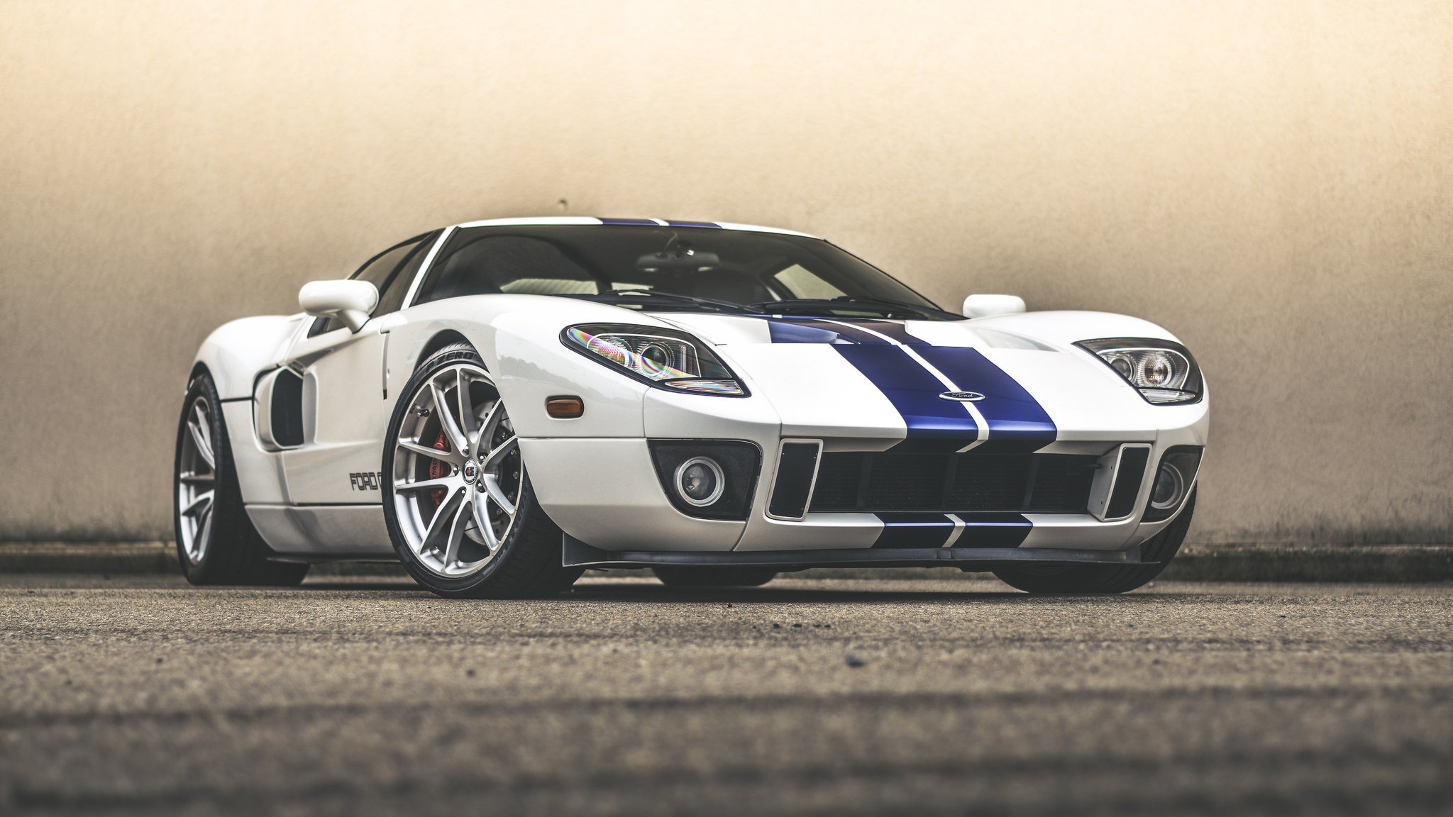 Custom White Ford GT with Blue Stripes - Photo by HRE Wheels