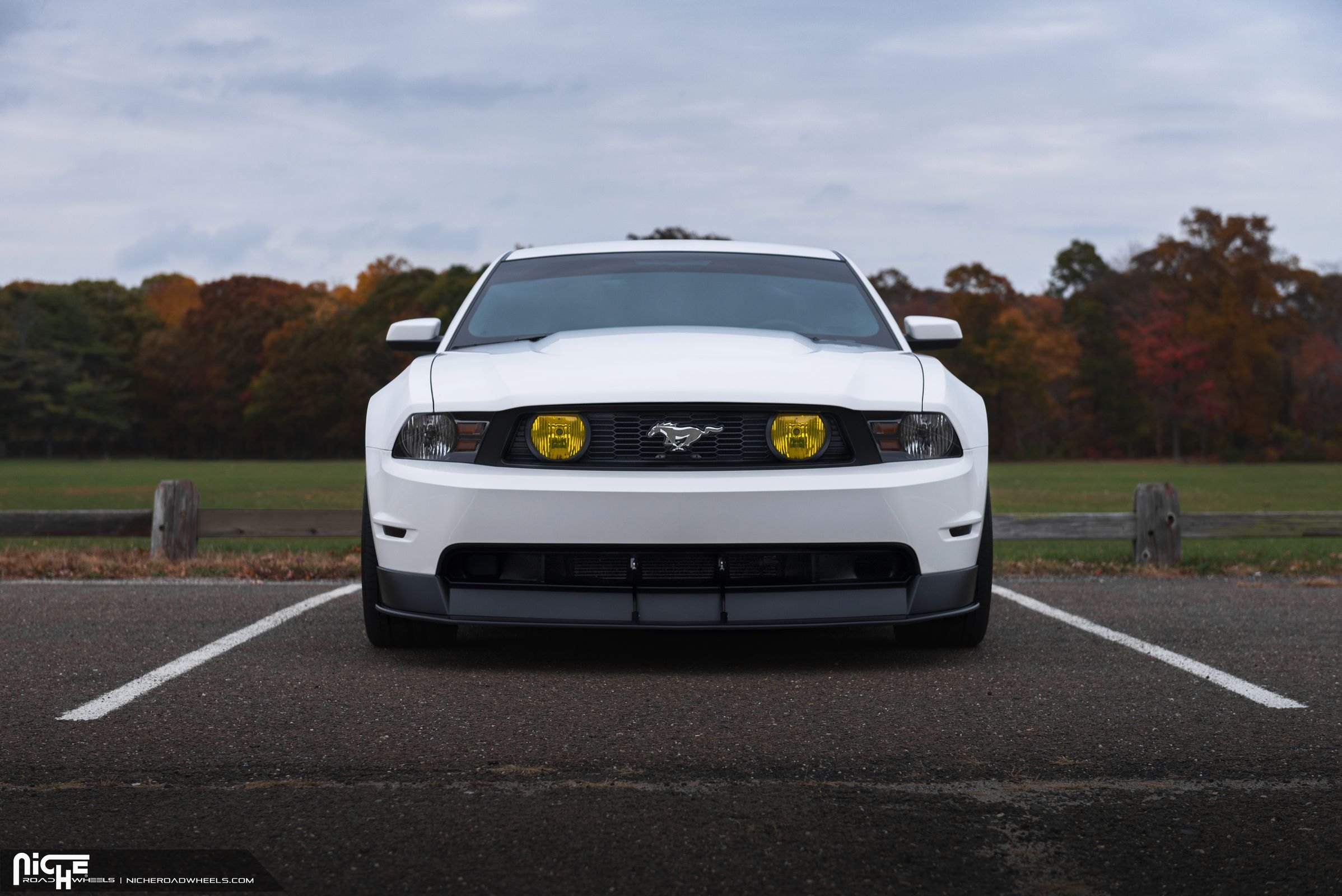 White Ford Mustang with Custom Front Bumper - Photo by Niche