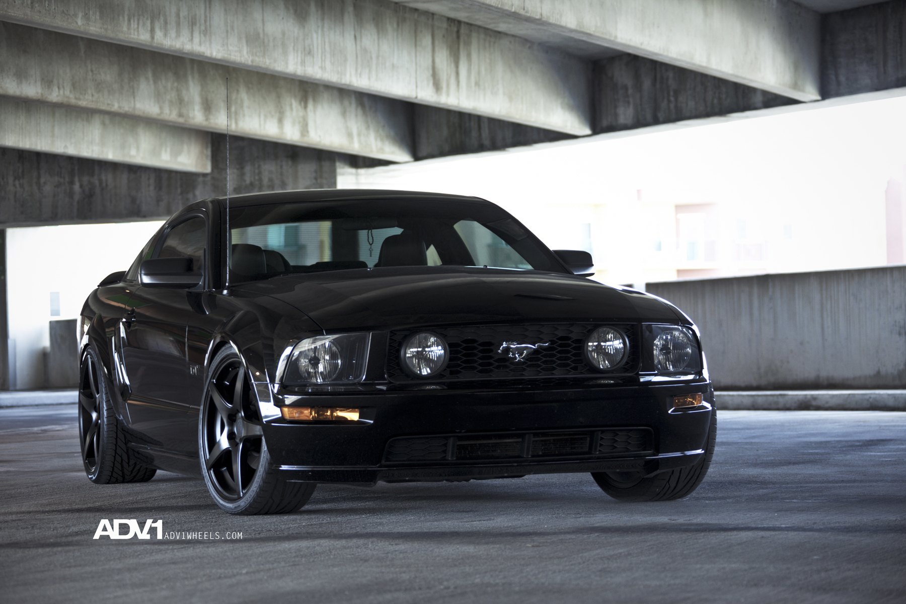 Black Ford Mustang GT with Custom Front Bumper - Photo by ADV.1