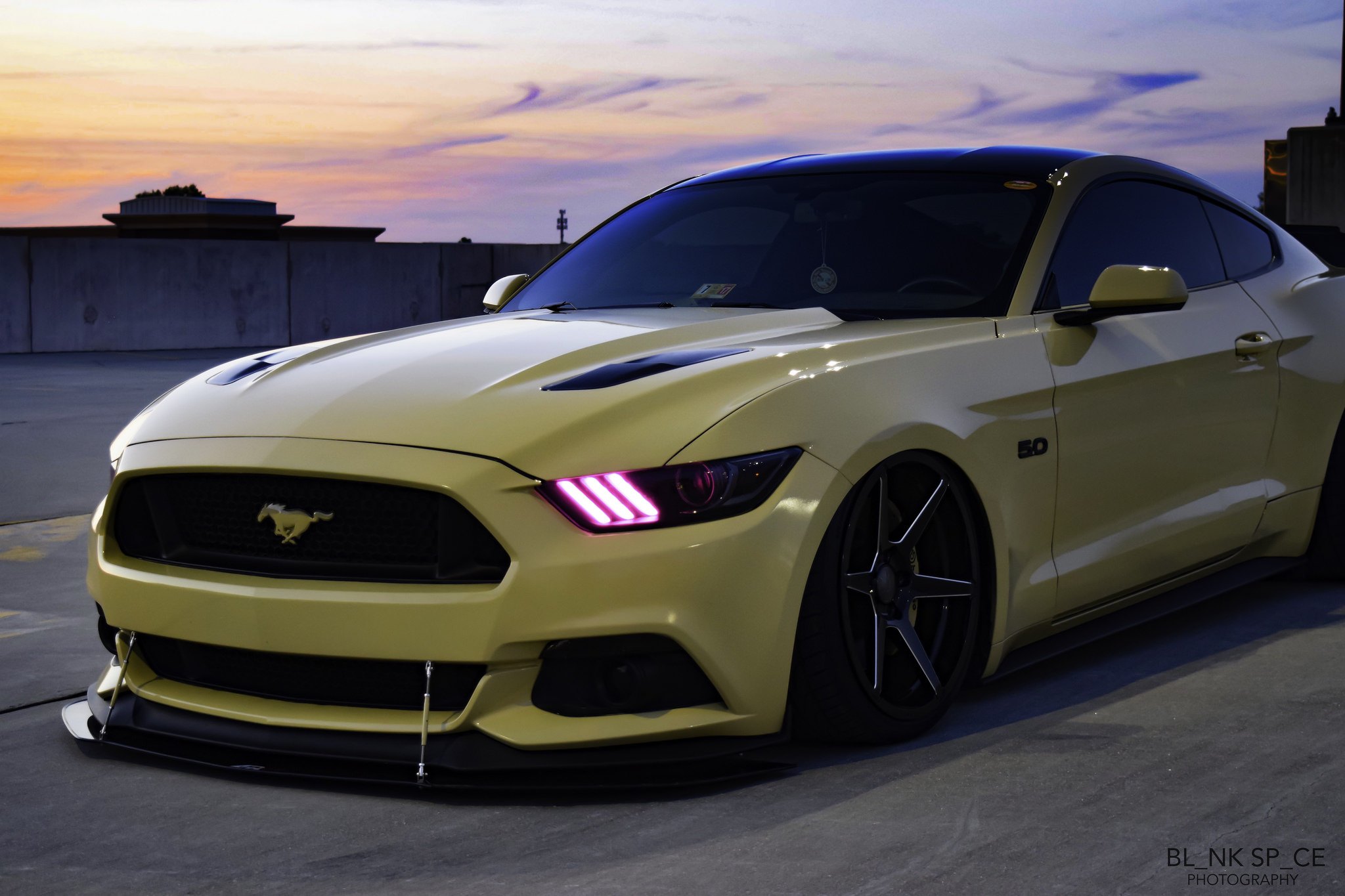 Yellow Ford Mustang 5.0 Custom Front Bumper Lip Spoiler - Photo by Ace Alloy