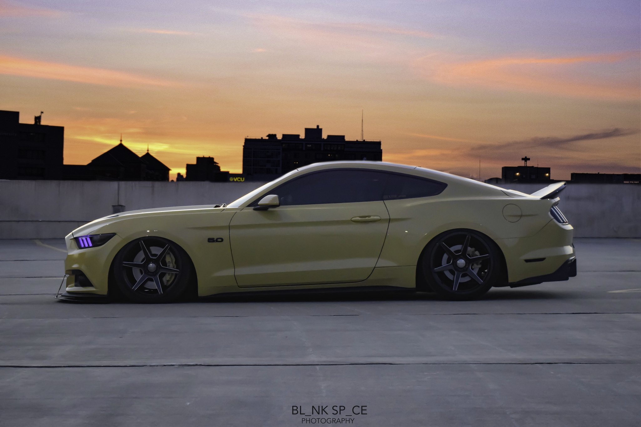 Yellow Ford Mustang with Matte Black Ace Alloy Rims - Photo by Ace Alloy