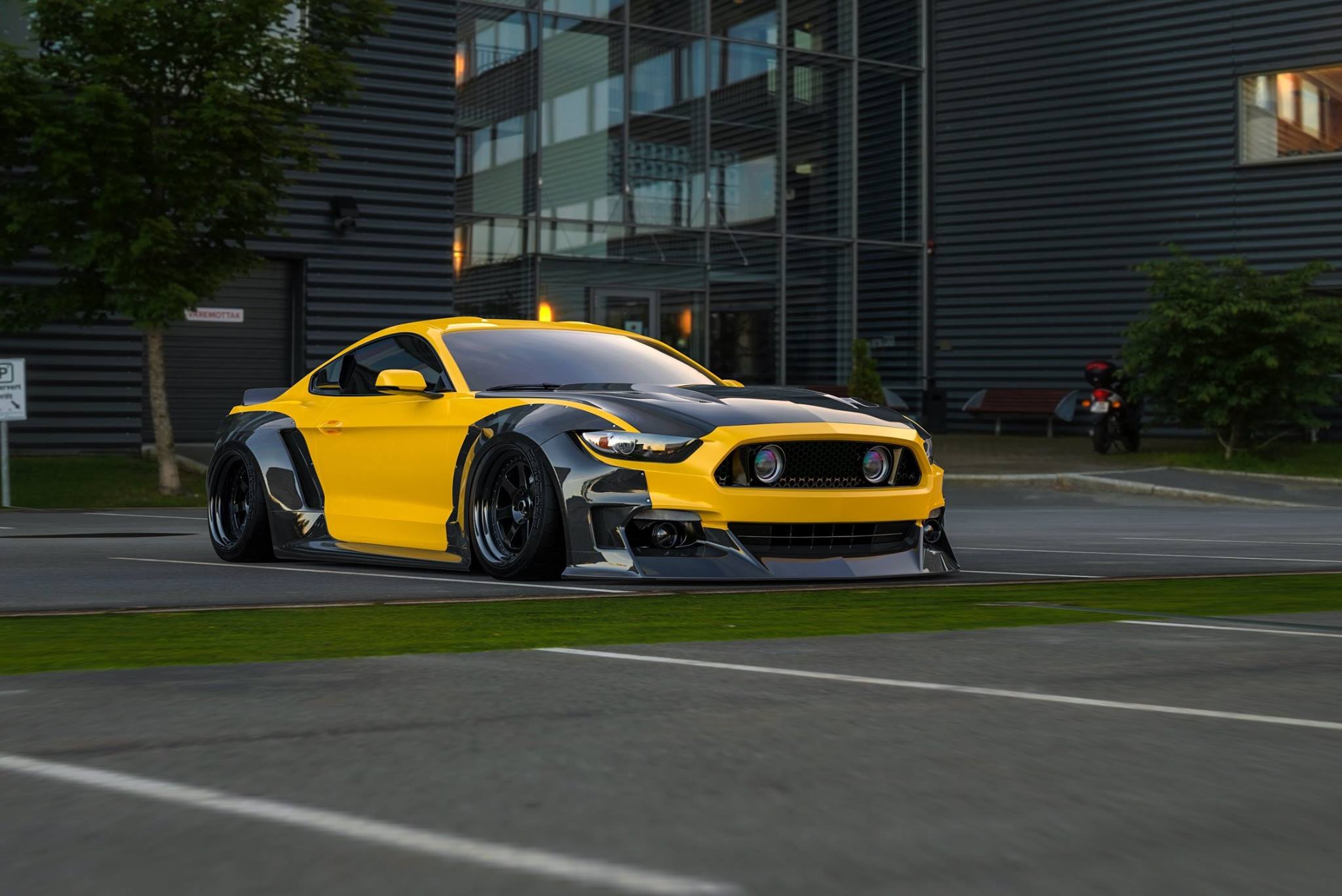 Yellow Ford Mustang with Custom Body Kit - Photo by Clinched