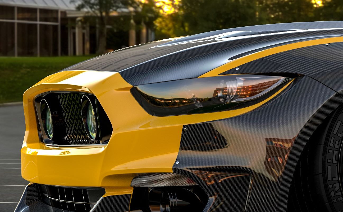 Custom Yellow Ford Mustang with Dark Smoke Headlights - Photo by Clinched