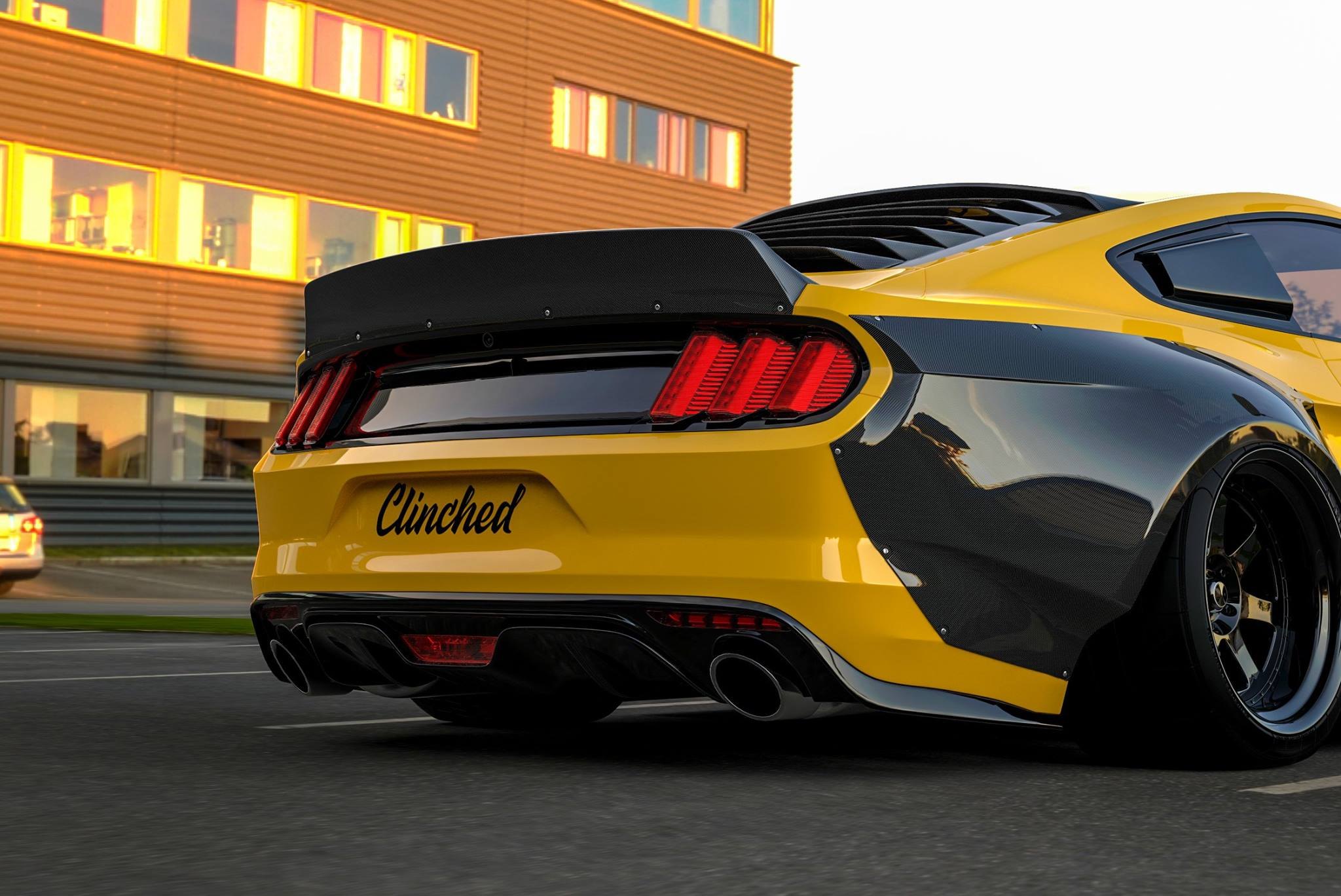 Yellow Ford Mustang with Carbon Fiber Rear Spoiler - Photo by Clinched