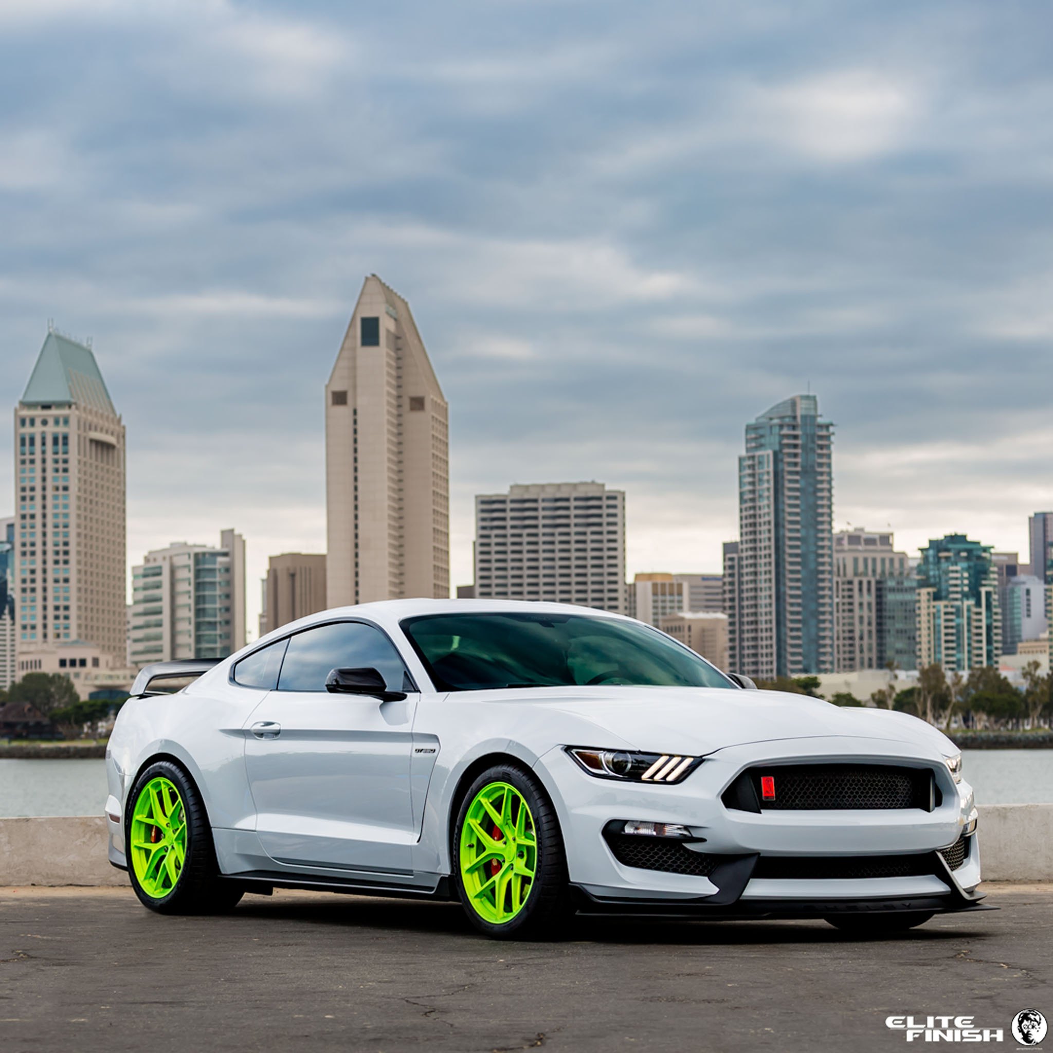 Aftermarket Side Skirts on White Ford Mustang Shelby - Photo by HRE Wheels