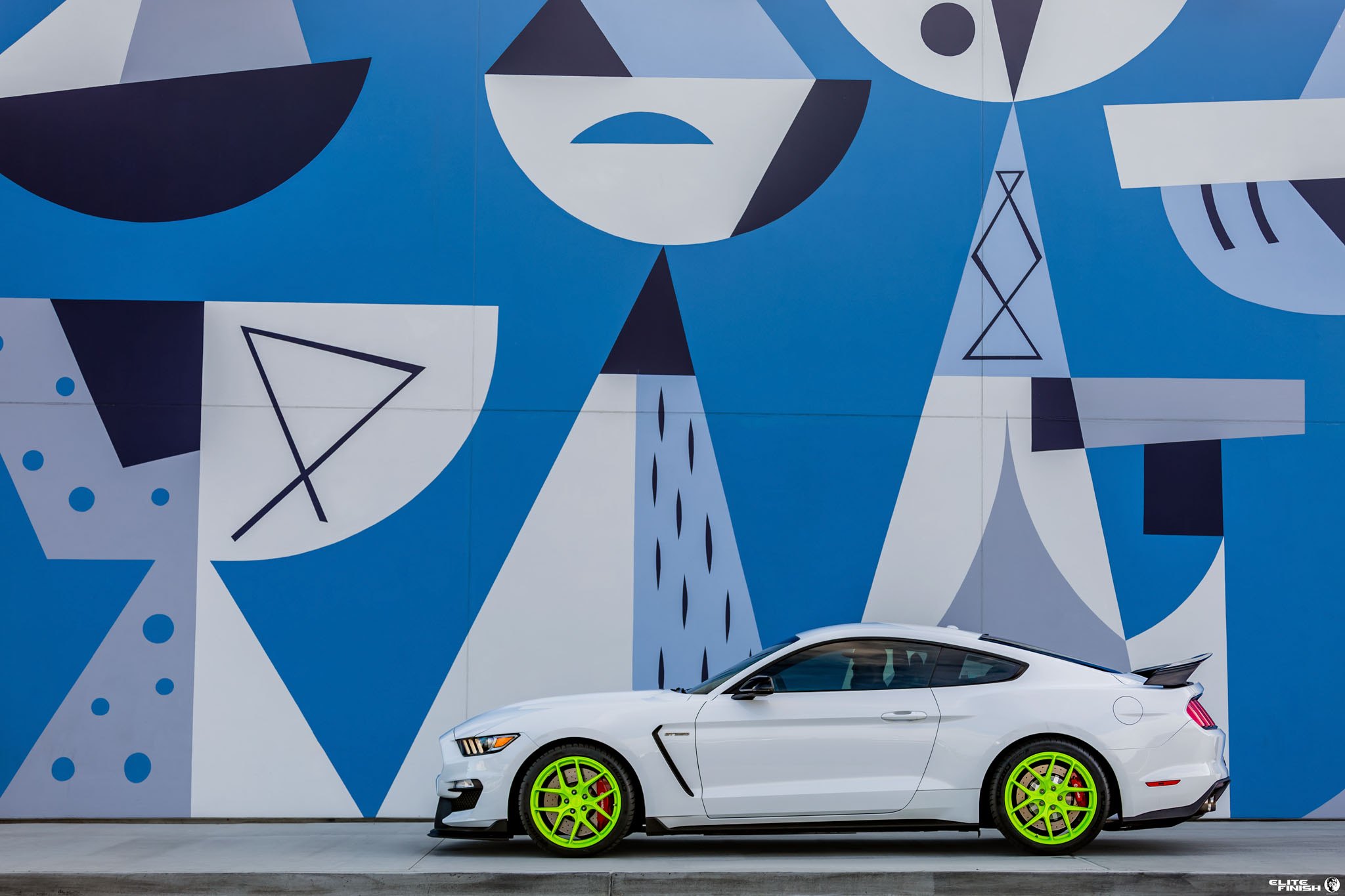 White Ford Mustang with Lime Green HRE Wheels - Photo by HRE Wheels
