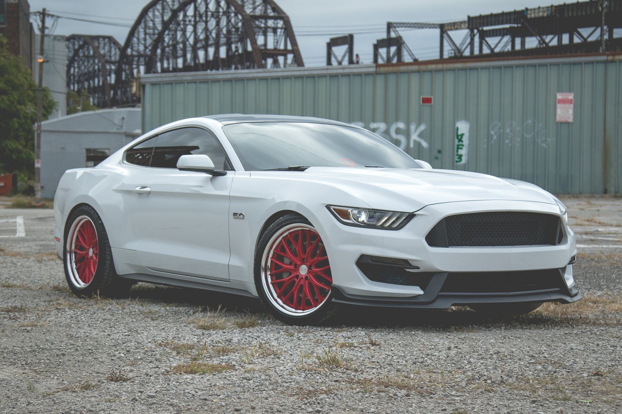 Aftermarket Projector Headlights on White Ford Mustang - Photo by Vossen