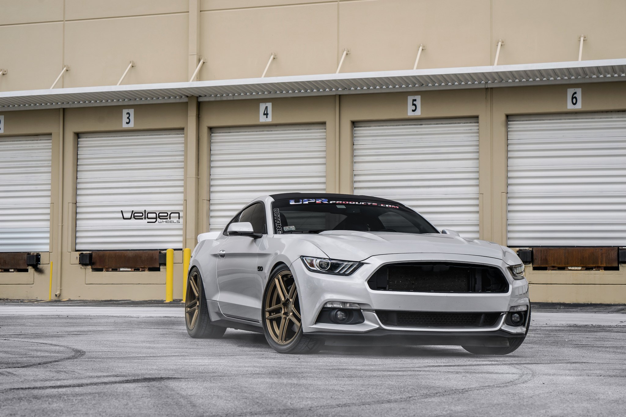 Front Bumper with Fog Lights on Gray Ford Mustang - Photo by Velgen