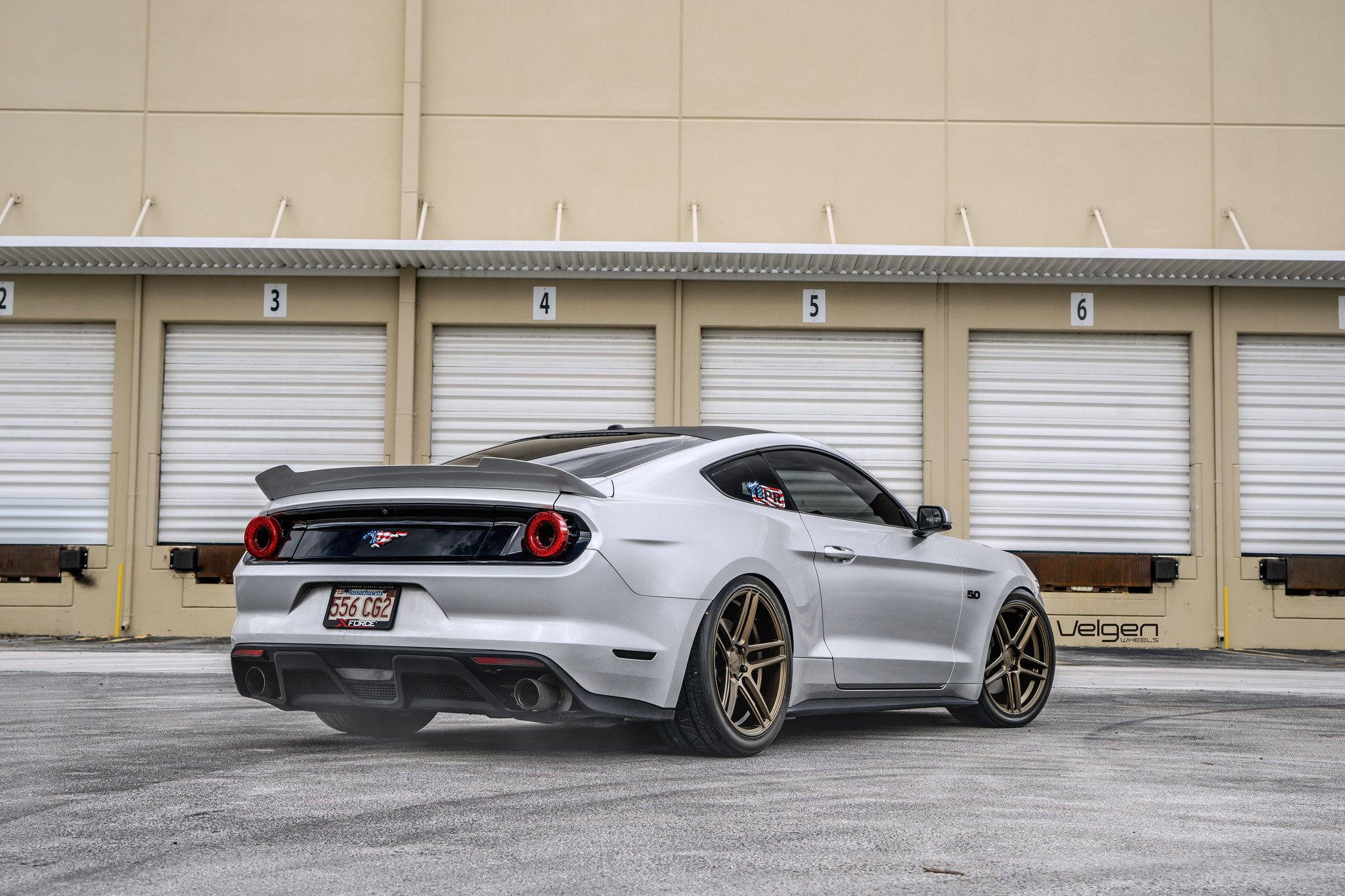 Gray Ford Mustang with Custom Style Rear Spoiler - Photo by Velgen