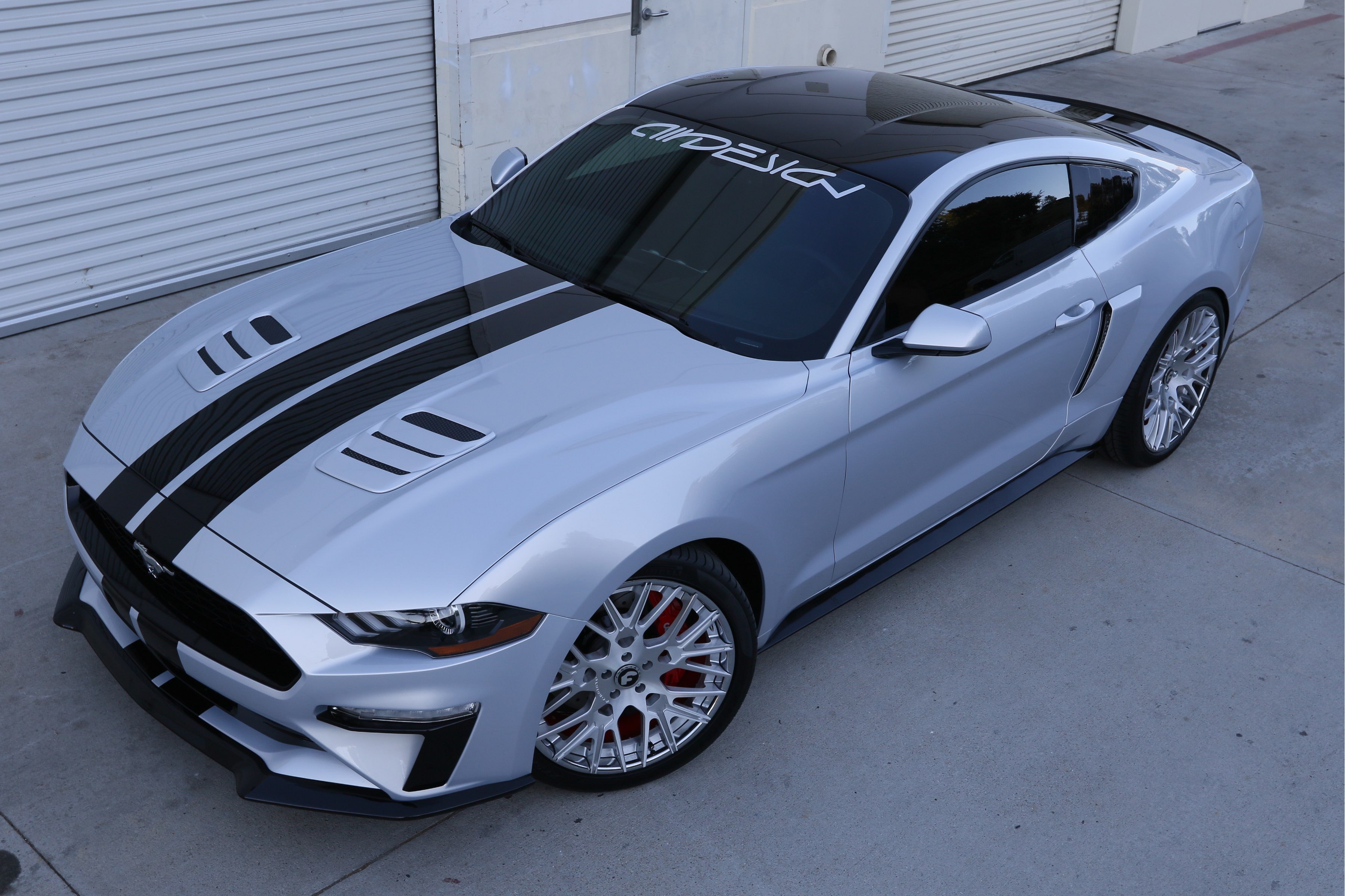 Gray Ford Mustang with Aftermarket Vented Hood - Photo by Air Design USA