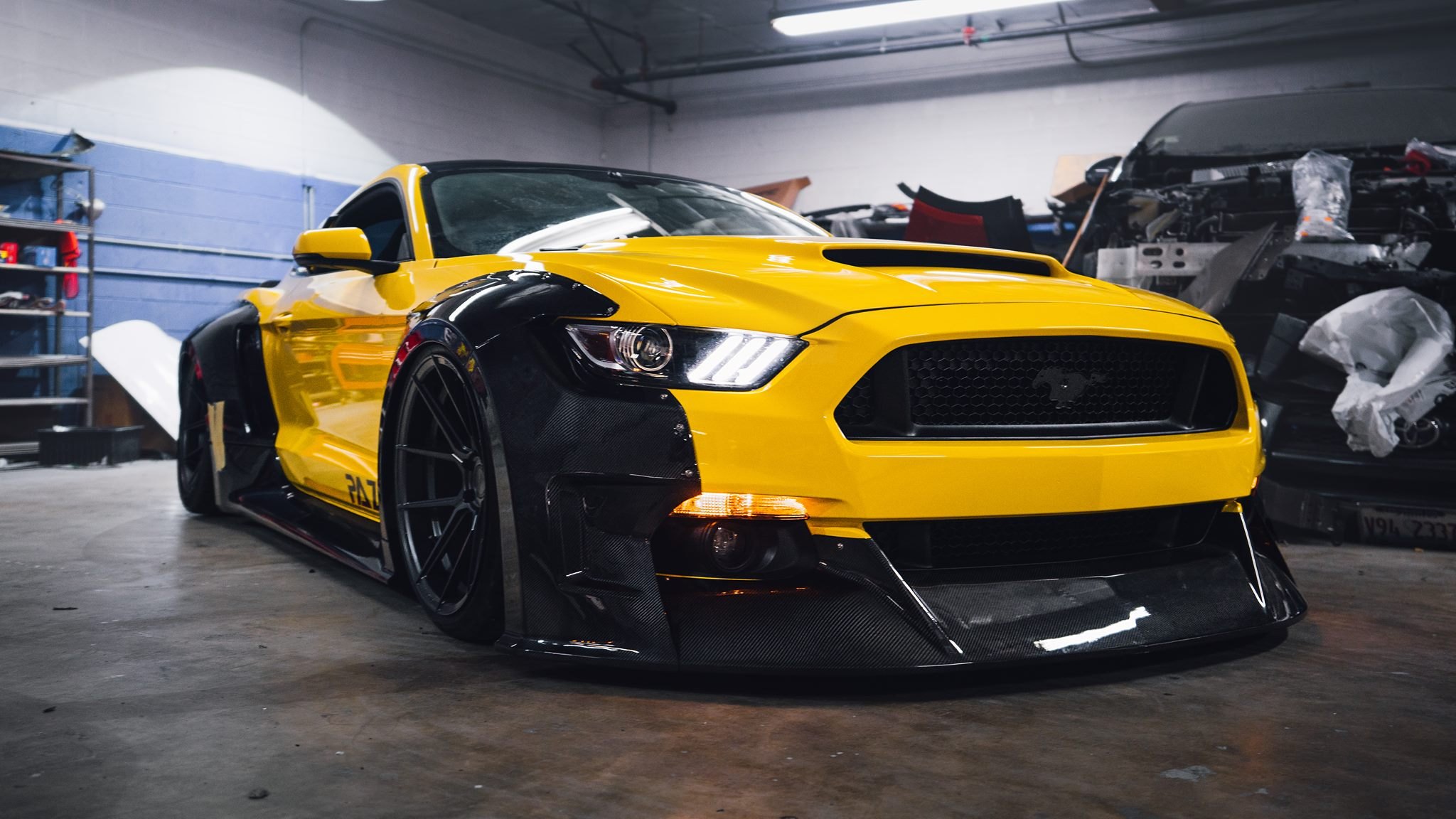 Yellow Ford Mustang with Carbon Fiber Front Bumper - Photo by Clinched