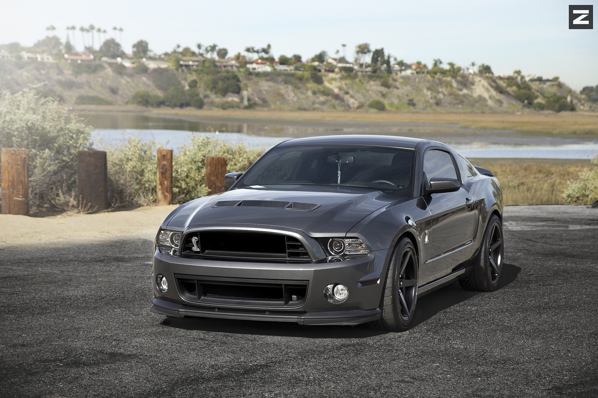 Front Bumper with Fog Lights on Gray Ford Mustang - Photo by Zito Wheels