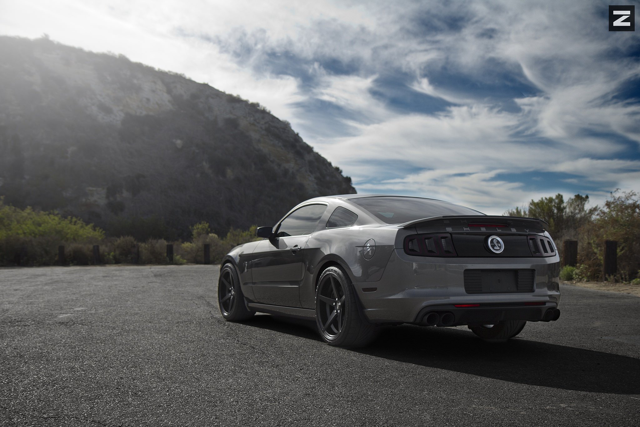Custom Rear Spoiler on Gray Ford Mustang Shelby - Photo by Zito Wheels