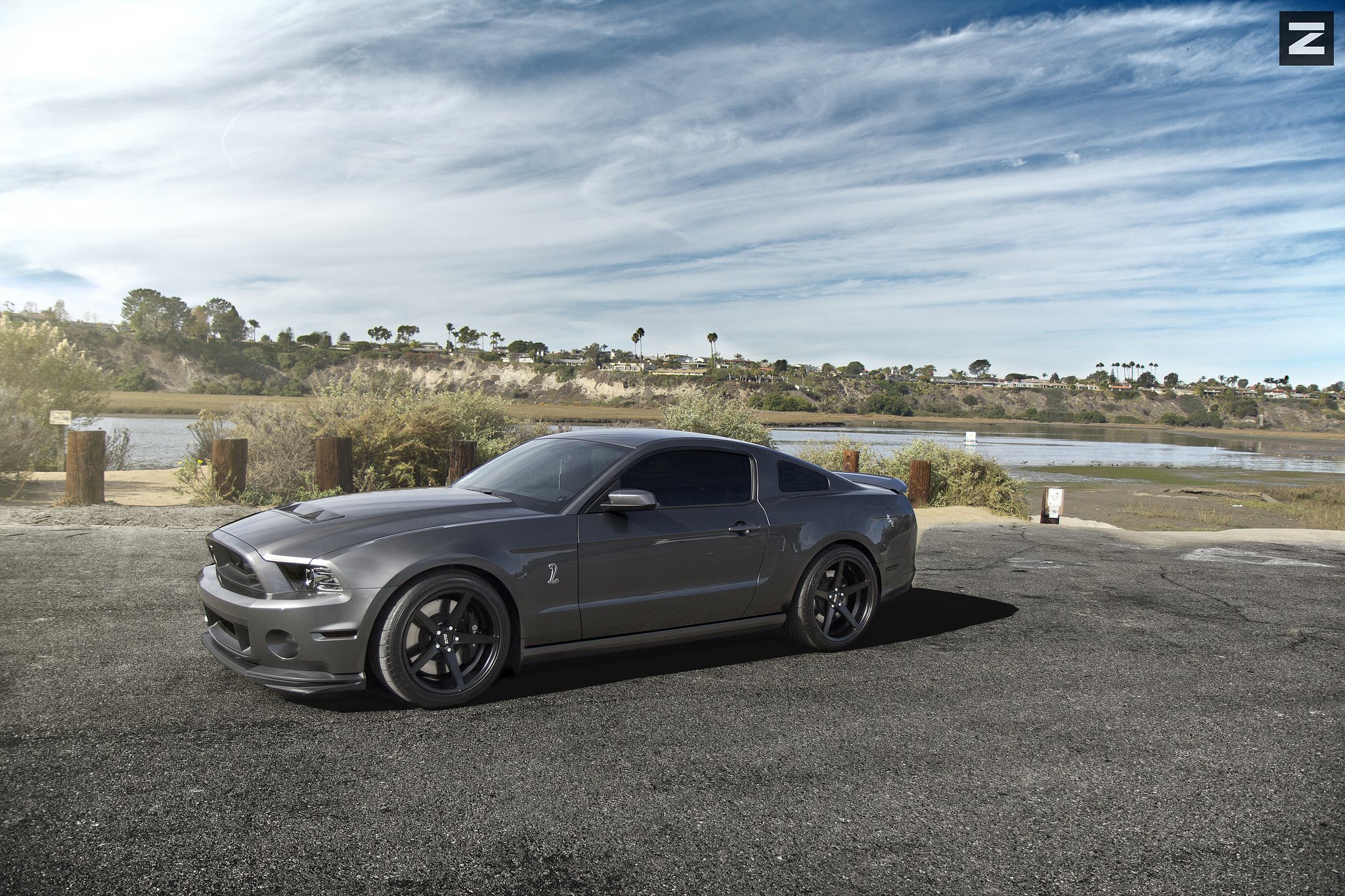 Custom Vented Hood on Gray Ford Mustang - Photo by Zito Wheels